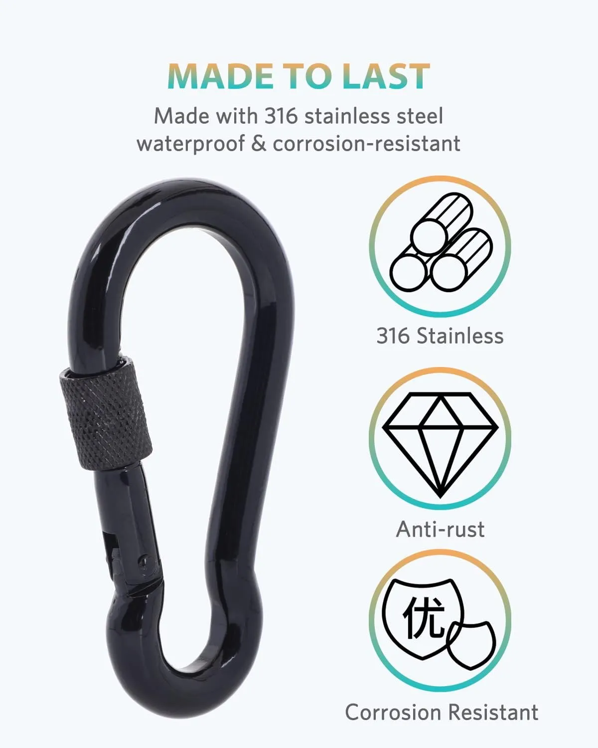 Carabiner Clips, 316 Stainless Steel Carabiner Clip, Heavy Duty Carabiner Hooks, Keychain Carabiners, Multi-Purpose Spring Snap Hook for Dog Leash, Outdoor Camping, Swing, Hammock