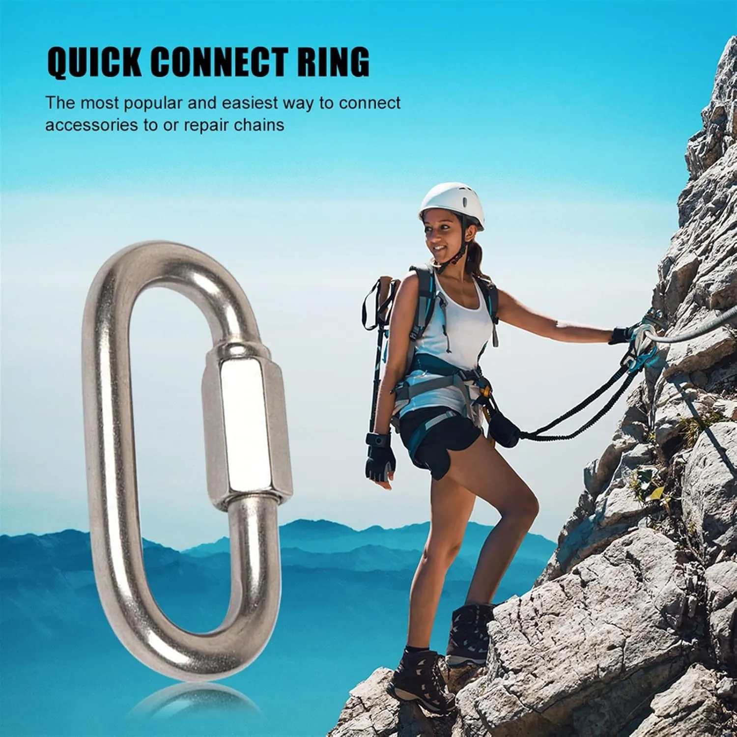 Carabiner Clips,Spring Clips， Multifunctional Stainless Steel Screw Lock Quick Links Climbing GearSafety Snap Hook Chain Connecting Ring Buckle