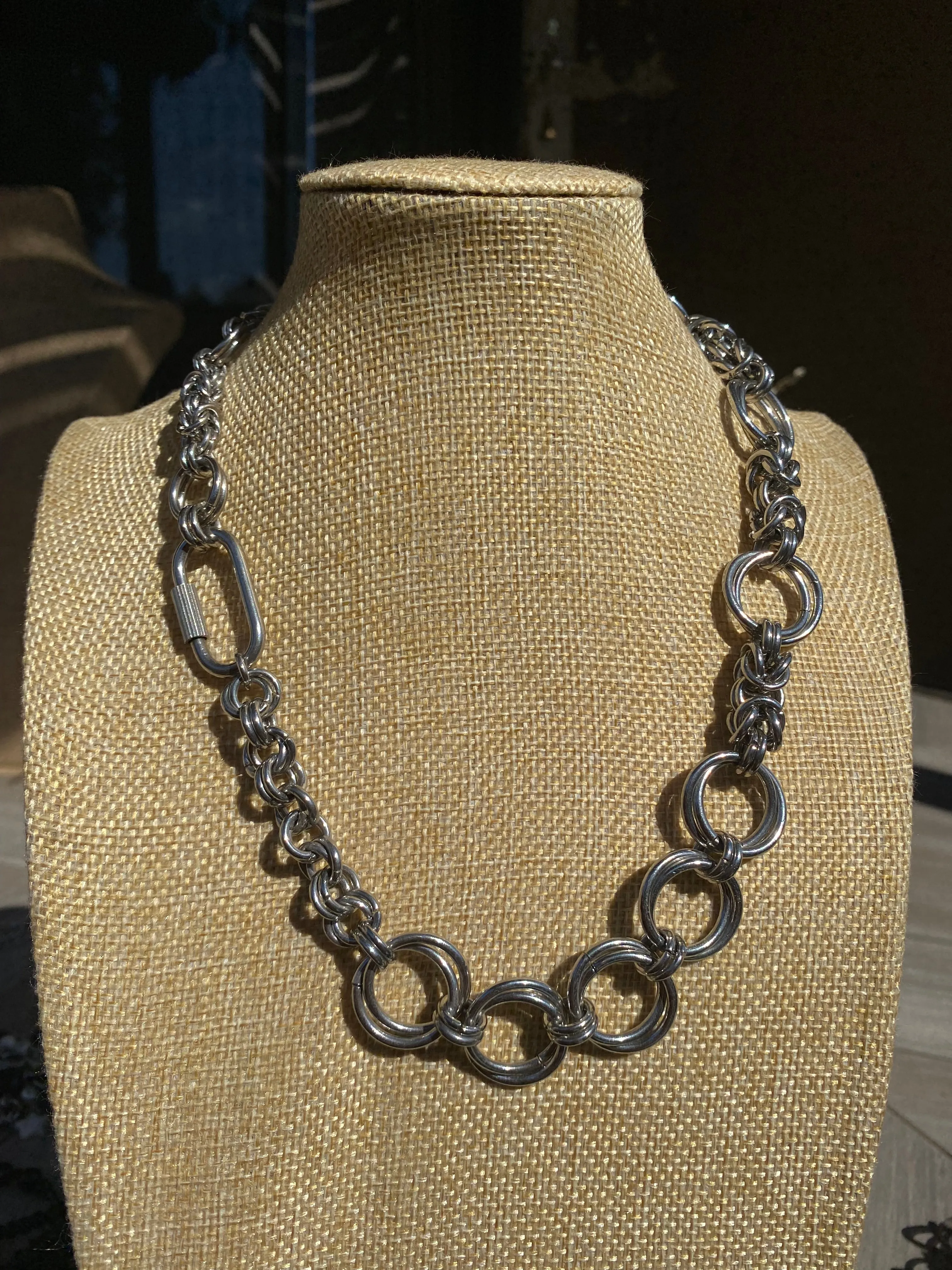 Carabiner Closure Stainless Steel Chainmail Necklace