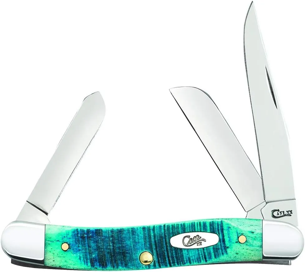 Case WR XX Pocket Knife Medium Stockman Caribbean Blue Jig Bone Item #25597 - (6318 SS) - Length Closed: 3 5/8 Inches
