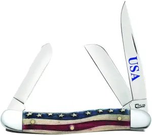 Case WR XX Pocket Knife Patriotic Smooth Natural Bone Medium Stockman Item #64136 - (6318 SS) - Length Closed: 3 5/8 Inches