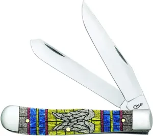 Case WR XX Pocket Knife Trapper Stained Glass Wings Natural Bone Color Wash Item #38714 - (6254 SS) - Length Closed: 4 1/8 Inches