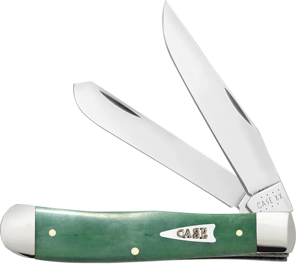 Case XX Pocket Knife TRAPPER - SMOOTH EMERALD GREEN BONE ARROWHEAD SHIELD Item #22859-6254 SS - Length Closed: 4 1/8Inches