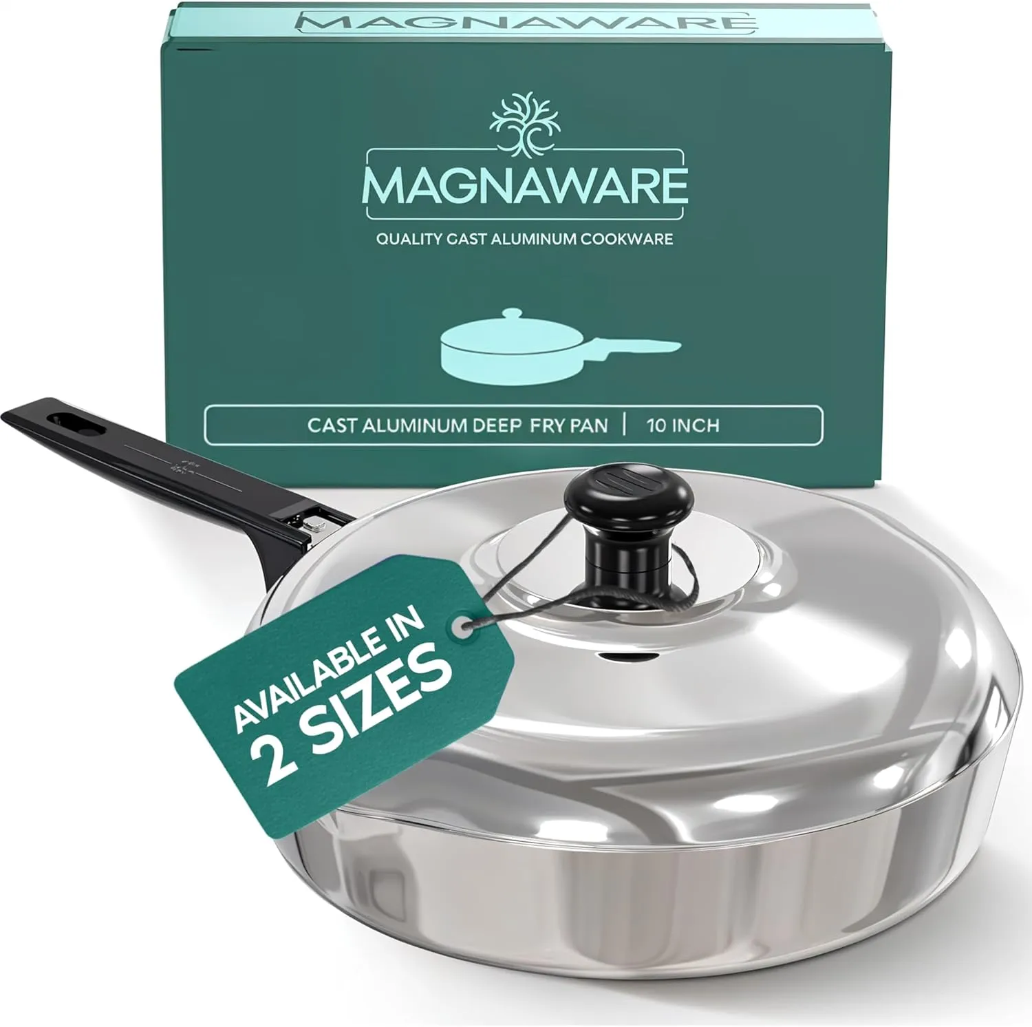 Cast Aluminum Sauté Pan with Lid 10 inch - Oven Safe Deep Frying Pan with Lid, Two Side Spouts and Ergonomic Stay-Cool Handle for Comfortable Grip and Pouring (3 Quart)
