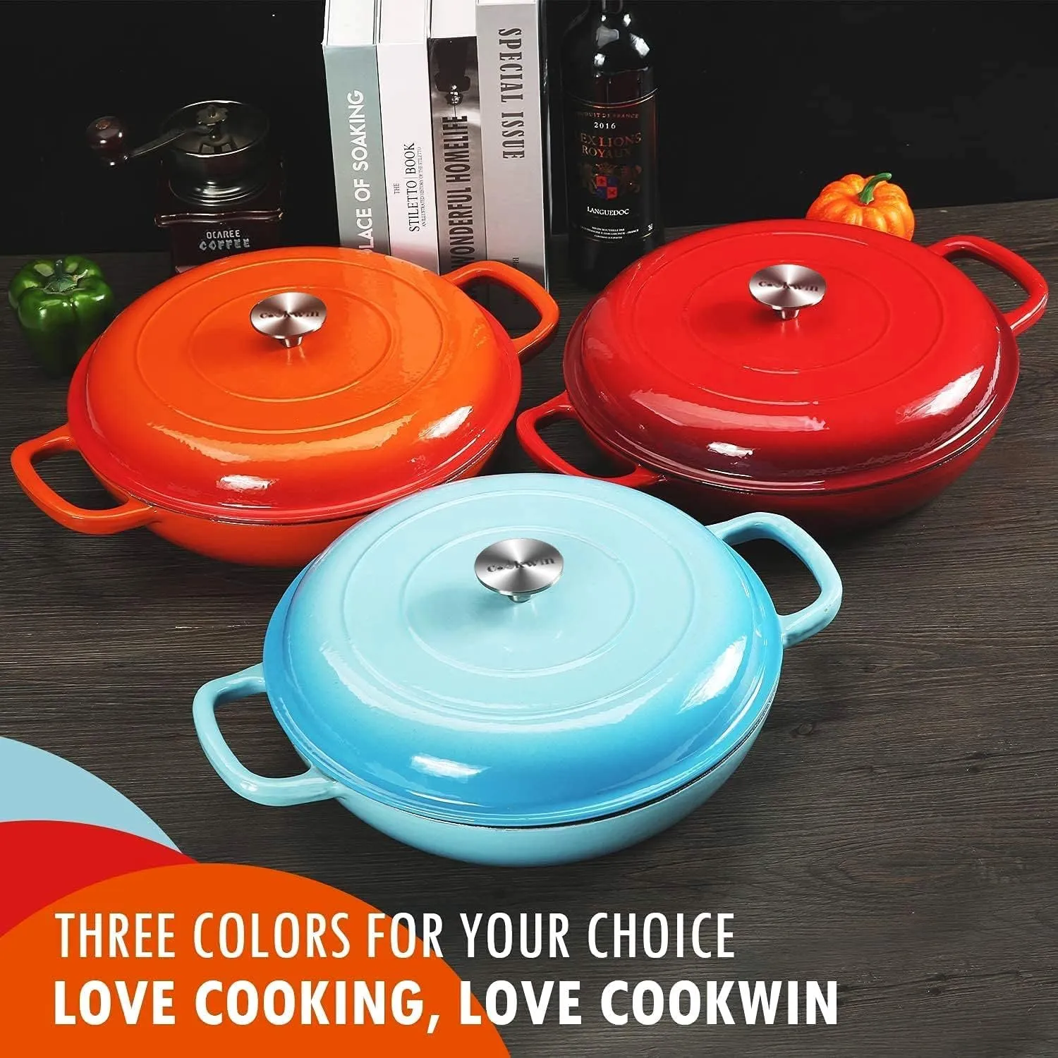 Cast Iron Casserole Braiser,3.8 Quart Enameled Cast Iron Pan,Heavy Duty Casserole Skillet with Lid and Dual Handles,Porcelain Surface Casserole Dish with Lid,Dutch Oven Gifts for Family,Red