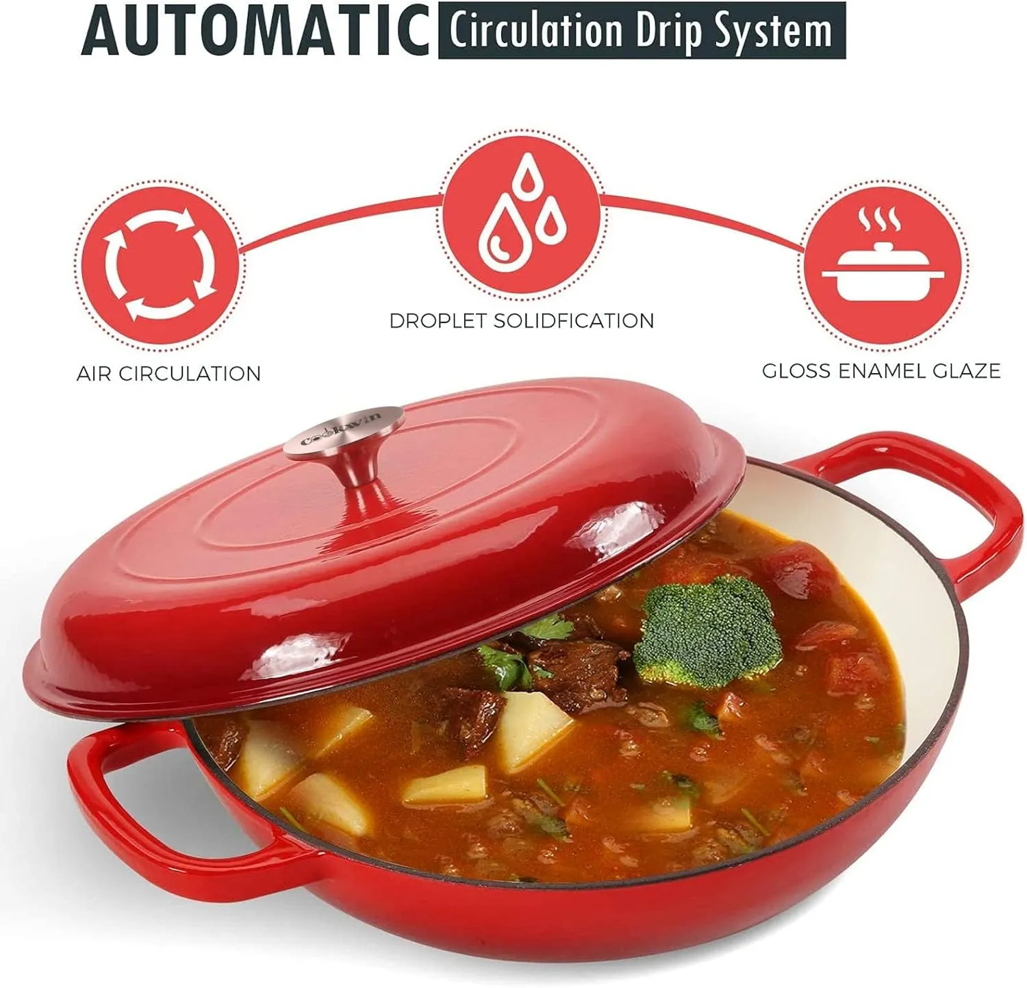 Cast Iron Casserole Braiser,3.8 Quart Enameled Cast Iron Pan,Heavy Duty Casserole Skillet with Lid and Dual Handles,Porcelain Surface Casserole Dish with Lid,Dutch Oven Gifts for Family,Red