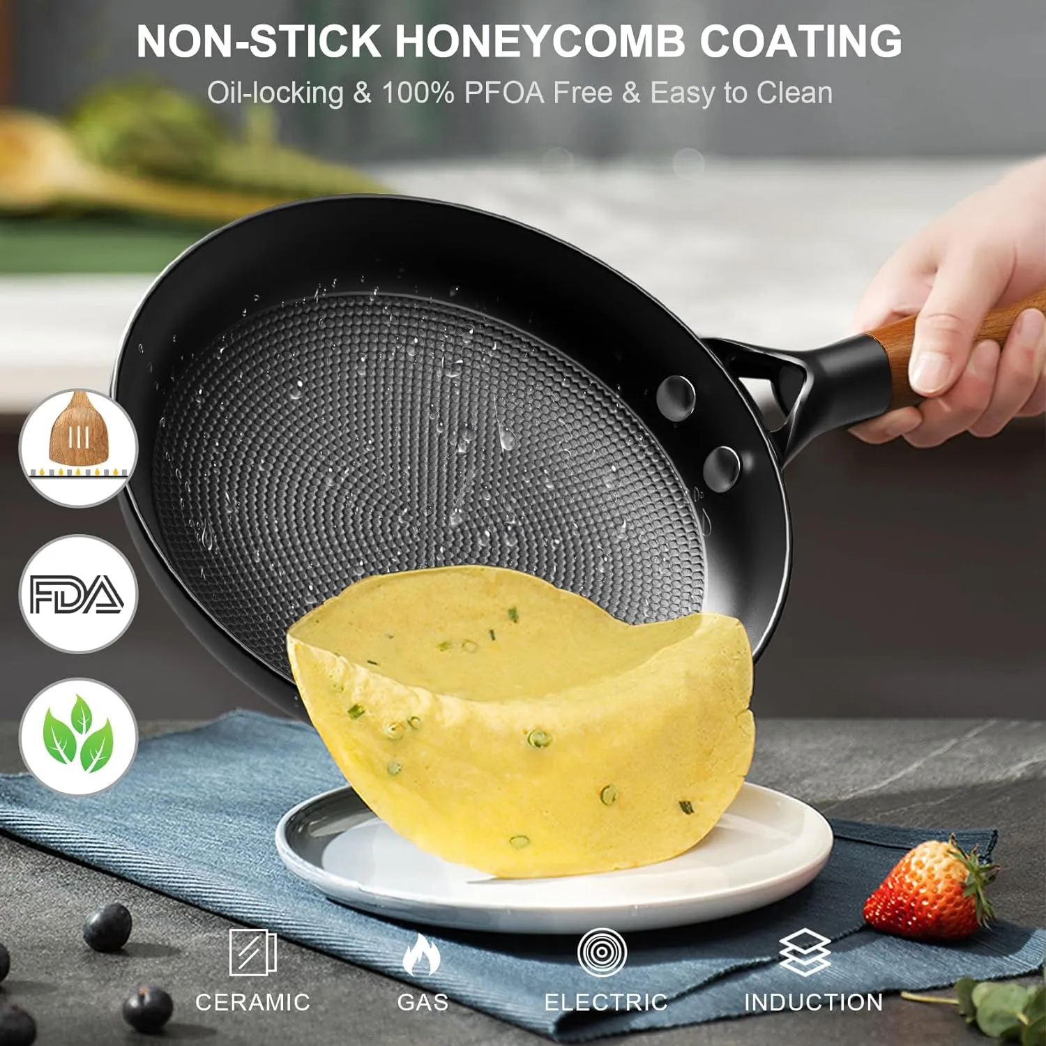 Cast Iron Pan, 10 Inch Non Stick Frying Pans with Removable Handle Skillet, PFAS-Free, Egg Pan Nonstick Cooking Pan, Oven Safe Dishwasher Safe