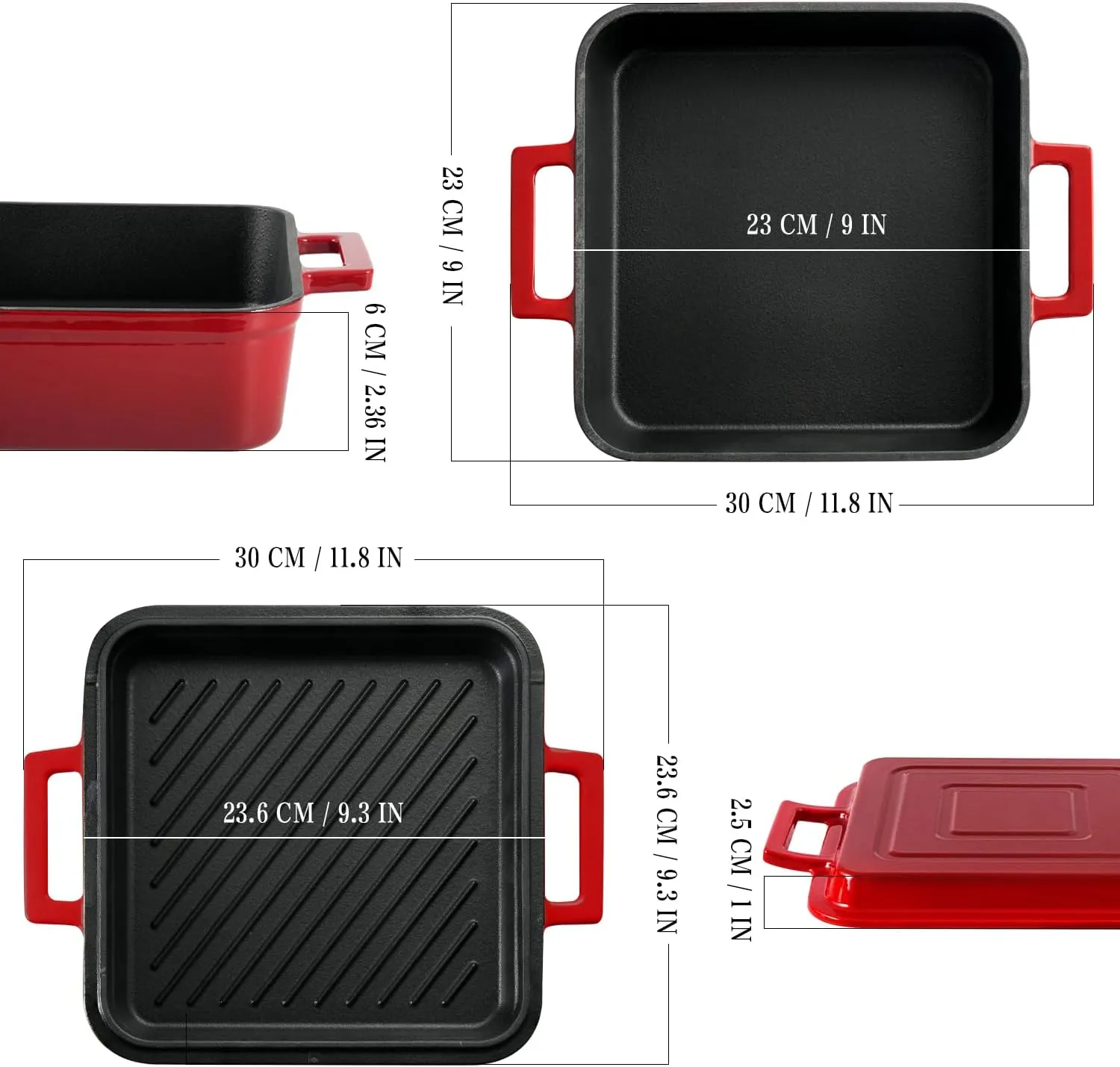 Cast Iron Rectangular Dutch Oven Cast Iron Pan with Skillet Lid 9"X9"Casserole Dishes for Oven 2-In-1 Lasagna Pan set