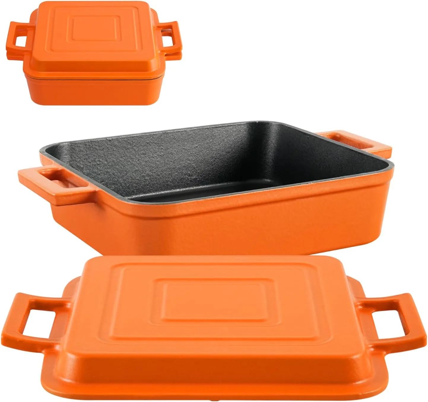 Cast Iron Rectangular Dutch Oven Cast Iron Pan with Skillet Lid 9"X9"Casserole Dishes for Oven 2-In-1 Lasagna Pan set