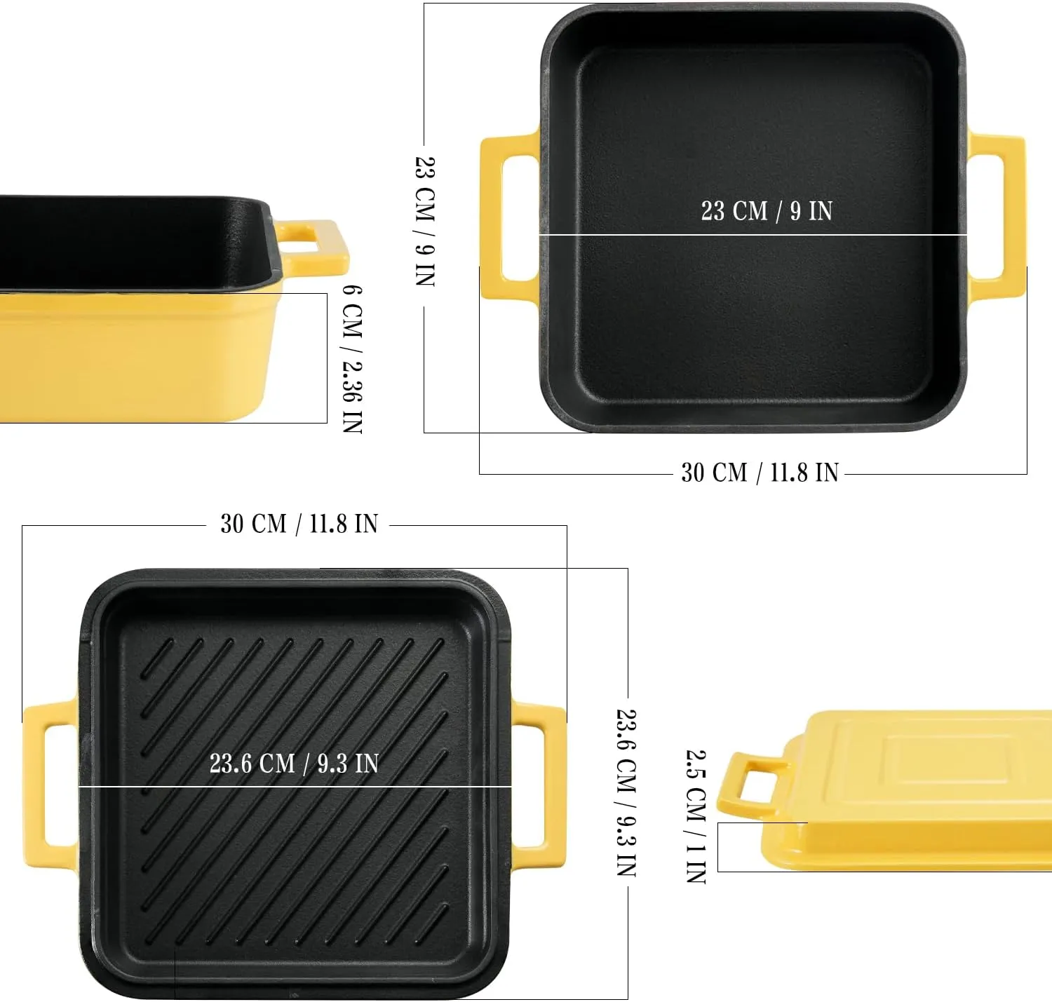 Cast Iron Rectangular Dutch Oven Cast Iron Pan with Skillet Lid 9"X9"Casserole Dishes for Oven 2-In-1 Lasagna Pan set