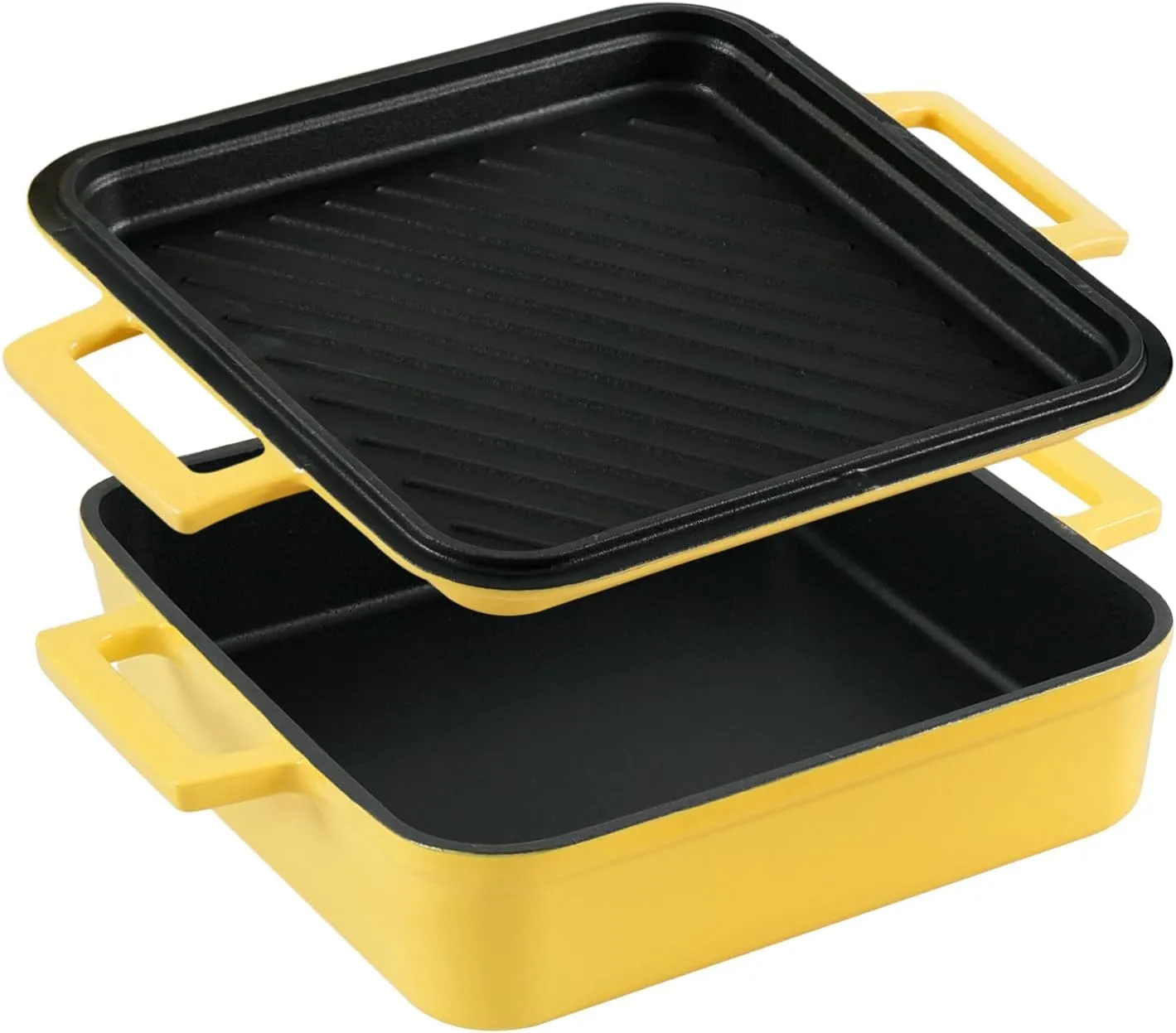 Cast Iron Rectangular Dutch Oven Cast Iron Pan with Skillet Lid 9"X9"Casserole Dishes for Oven 2-In-1 Lasagna Pan set
