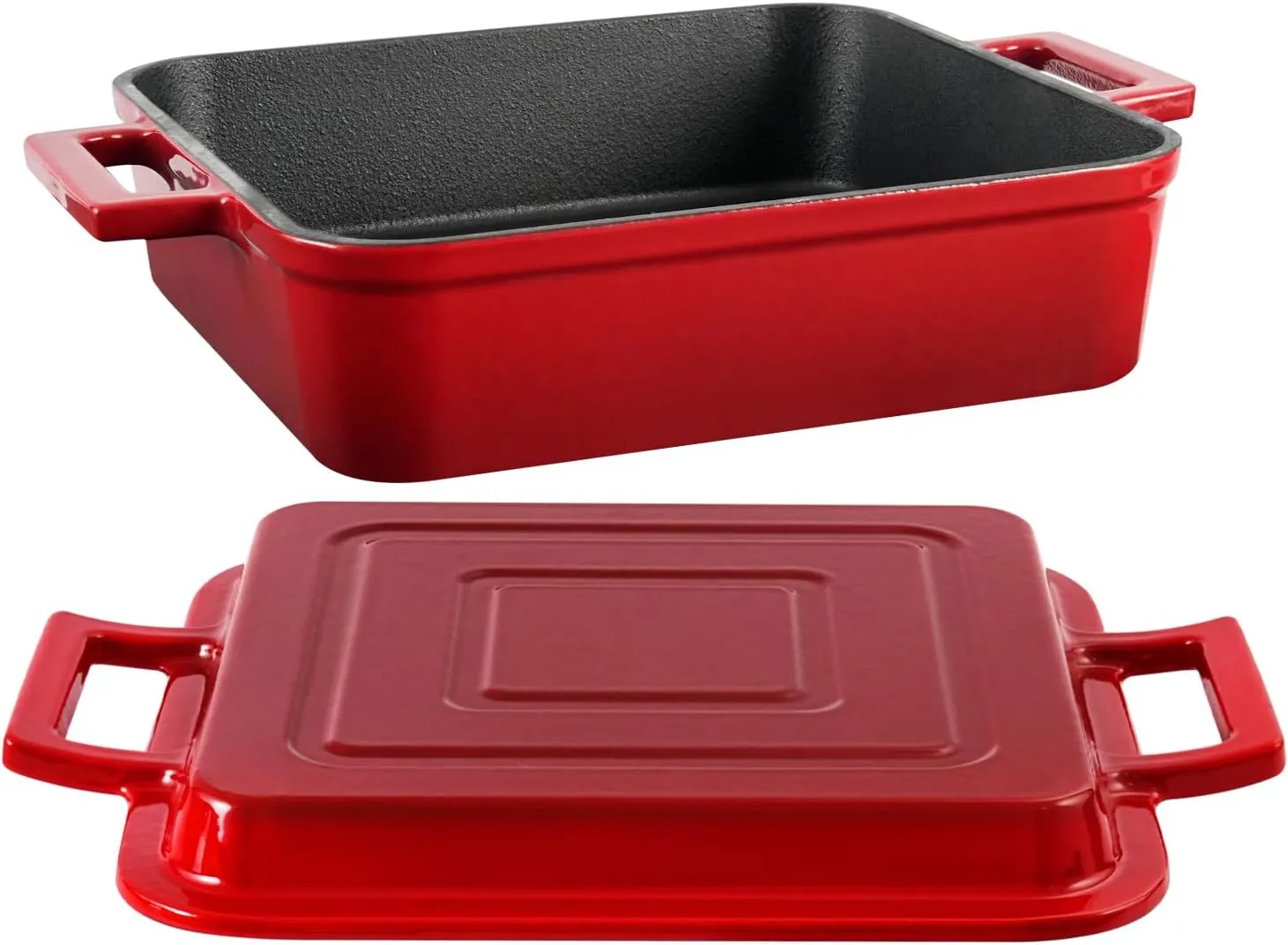 Cast Iron Rectangular Dutch Oven Cast Iron Pan with Skillet Lid 9"X9"Casserole Dishes for Oven 2-In-1 Lasagna Pan set