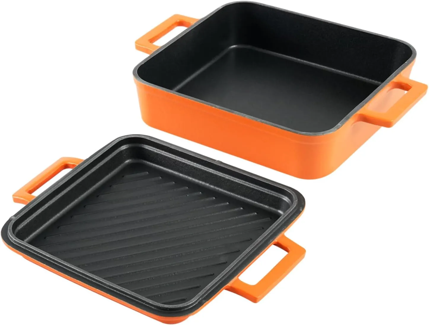 Cast Iron Rectangular Dutch Oven Cast Iron Pan with Skillet Lid 9"X9"Casserole Dishes for Oven 2-In-1 Lasagna Pan set