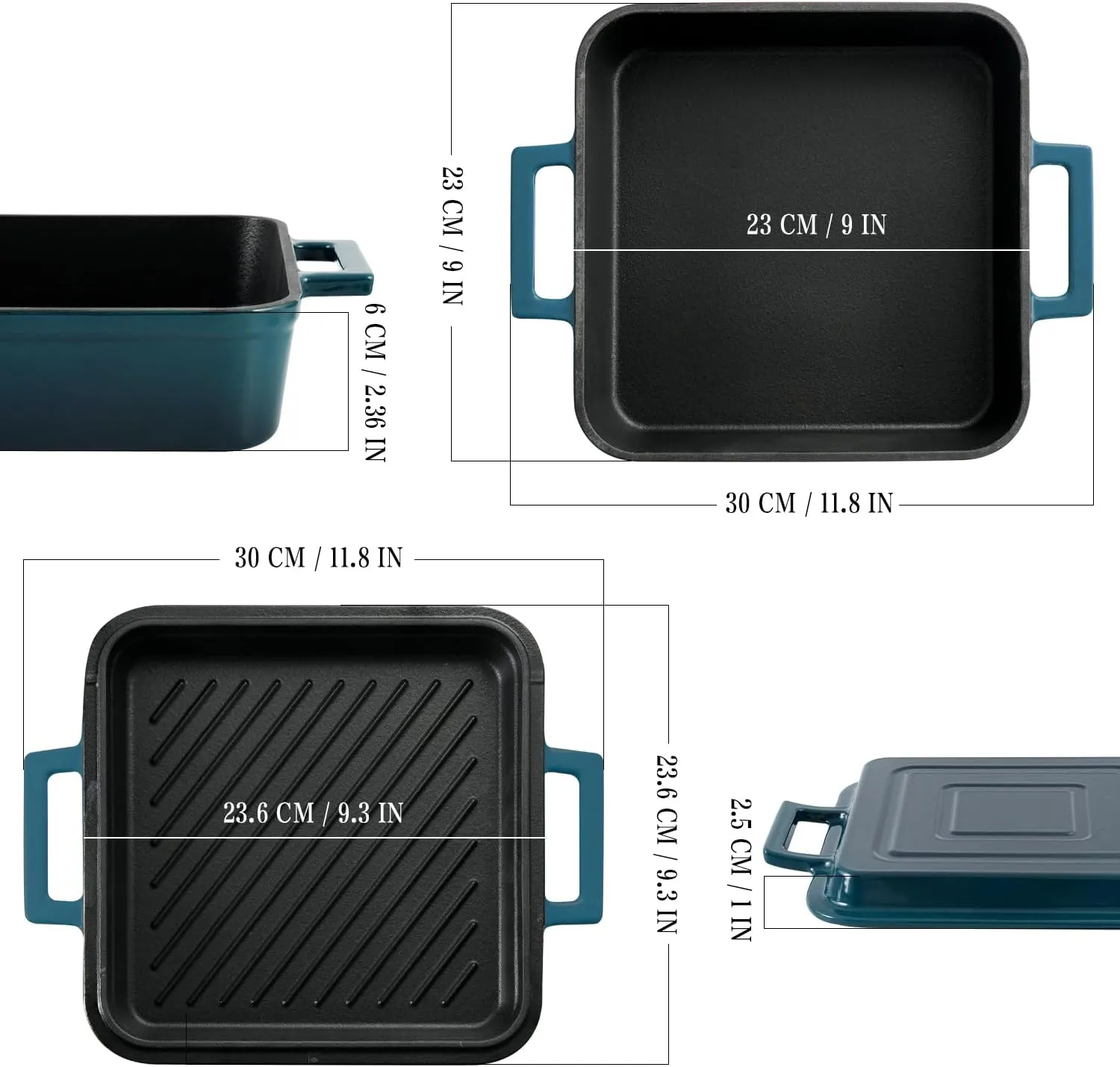 Cast Iron Rectangular Dutch Oven Cast Iron Pan with Skillet Lid 9"X9"Casserole Dishes for Oven 2-In-1 Lasagna Pan set