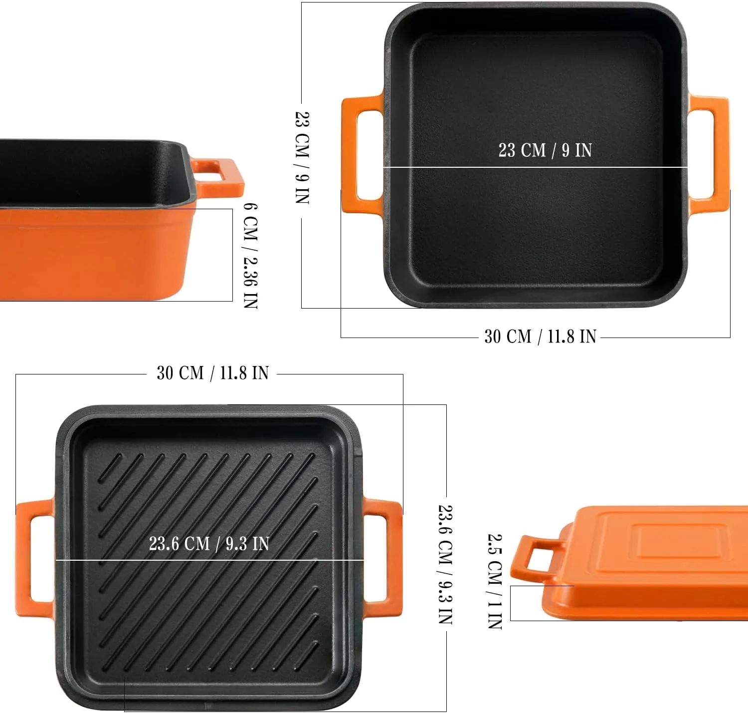 Cast Iron Rectangular Dutch Oven Cast Iron Pan with Skillet Lid 9"X9"Casserole Dishes for Oven 2-In-1 Lasagna Pan set
