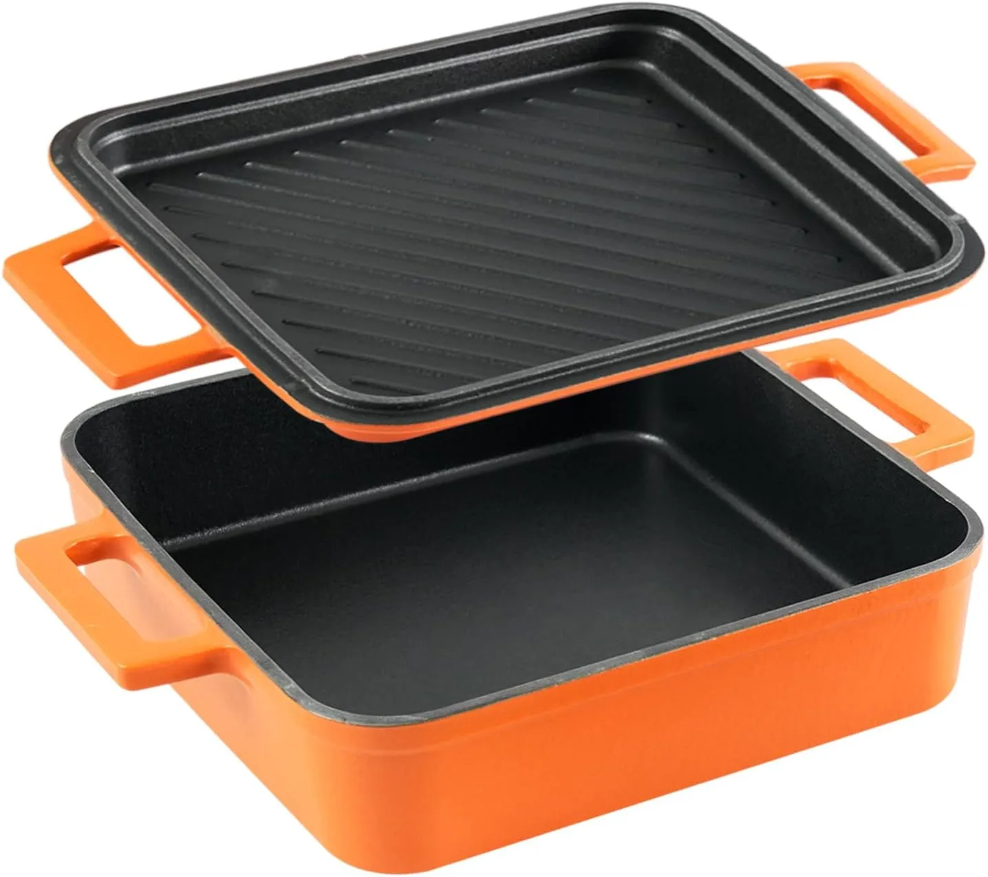 Cast Iron Rectangular Dutch Oven Cast Iron Pan with Skillet Lid 9"X9"Casserole Dishes for Oven 2-In-1 Lasagna Pan set