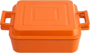 Cast Iron Rectangular Dutch Oven Cast Iron Pan with Skillet Lid 9"X9"Casserole Dishes for Oven 2-In-1 Lasagna Pan set