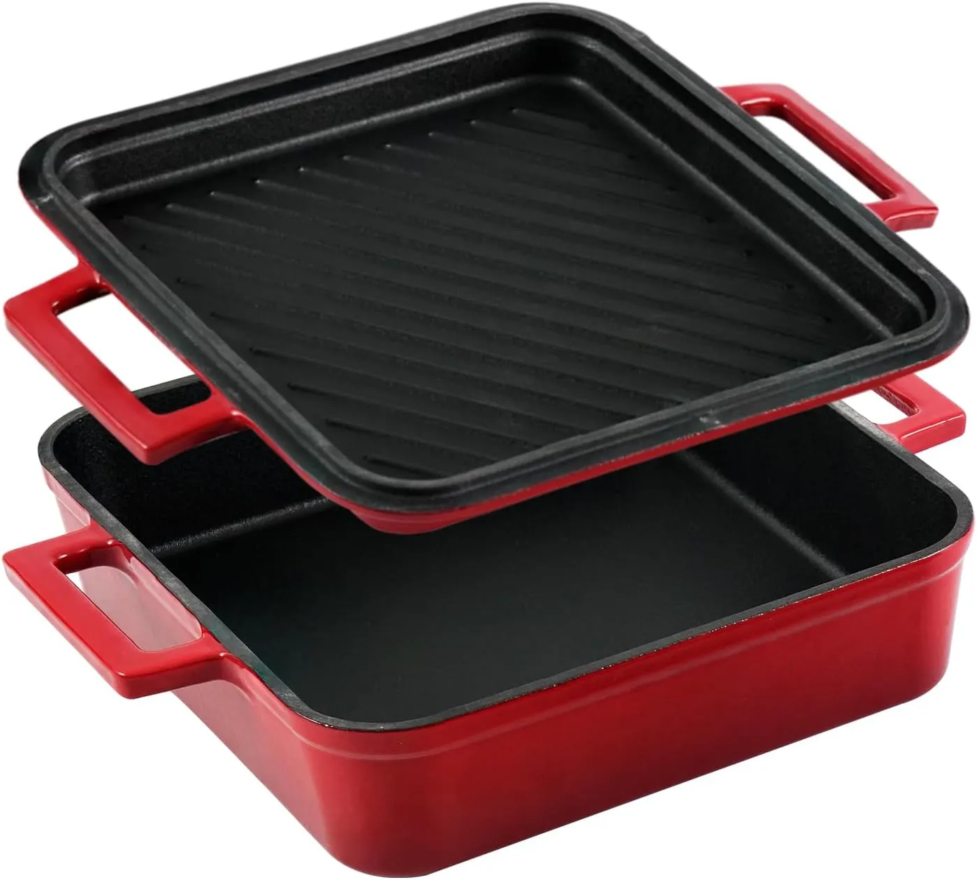 Cast Iron Rectangular Dutch Oven Cast Iron Pan with Skillet Lid 9"X9"Casserole Dishes for Oven 2-In-1 Lasagna Pan set