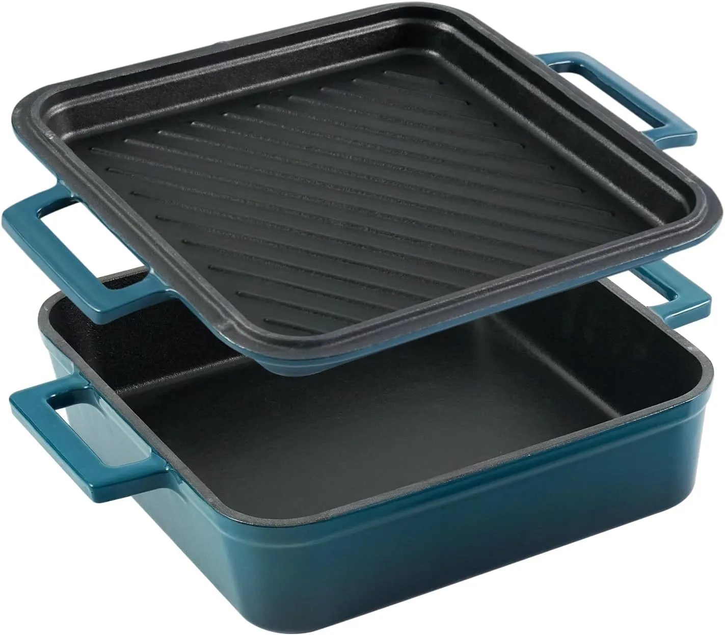 Cast Iron Rectangular Dutch Oven Cast Iron Pan with Skillet Lid 9"X9"Casserole Dishes for Oven 2-In-1 Lasagna Pan set