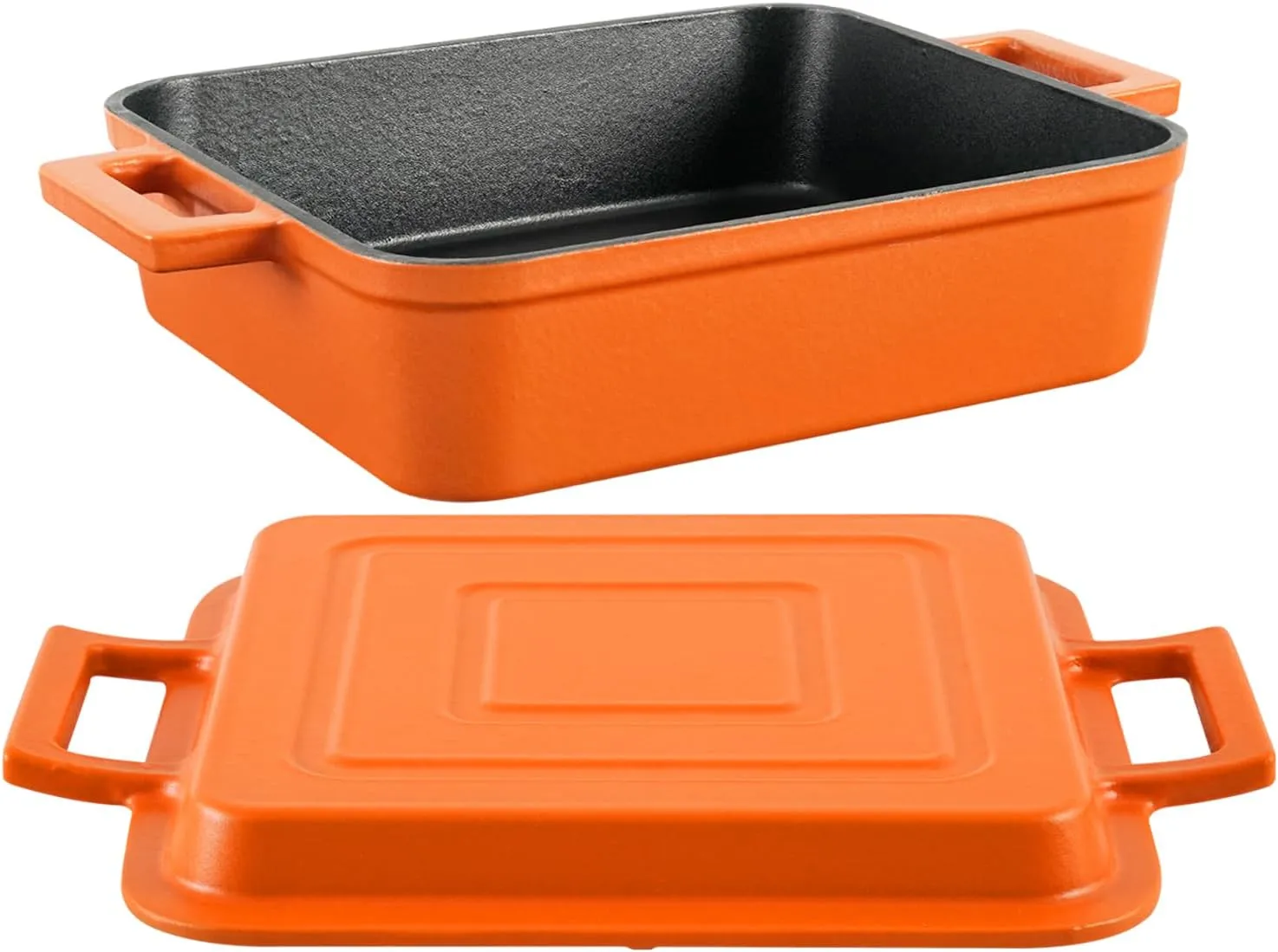 Cast Iron Rectangular Dutch Oven Cast Iron Pan with Skillet Lid 9"X9"Casserole Dishes for Oven 2-In-1 Lasagna Pan set