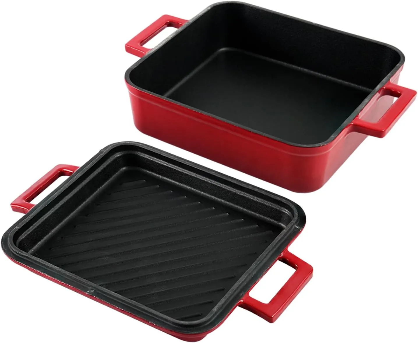 Cast Iron Rectangular Dutch Oven Cast Iron Pan with Skillet Lid 9"X9"Casserole Dishes for Oven 2-In-1 Lasagna Pan set