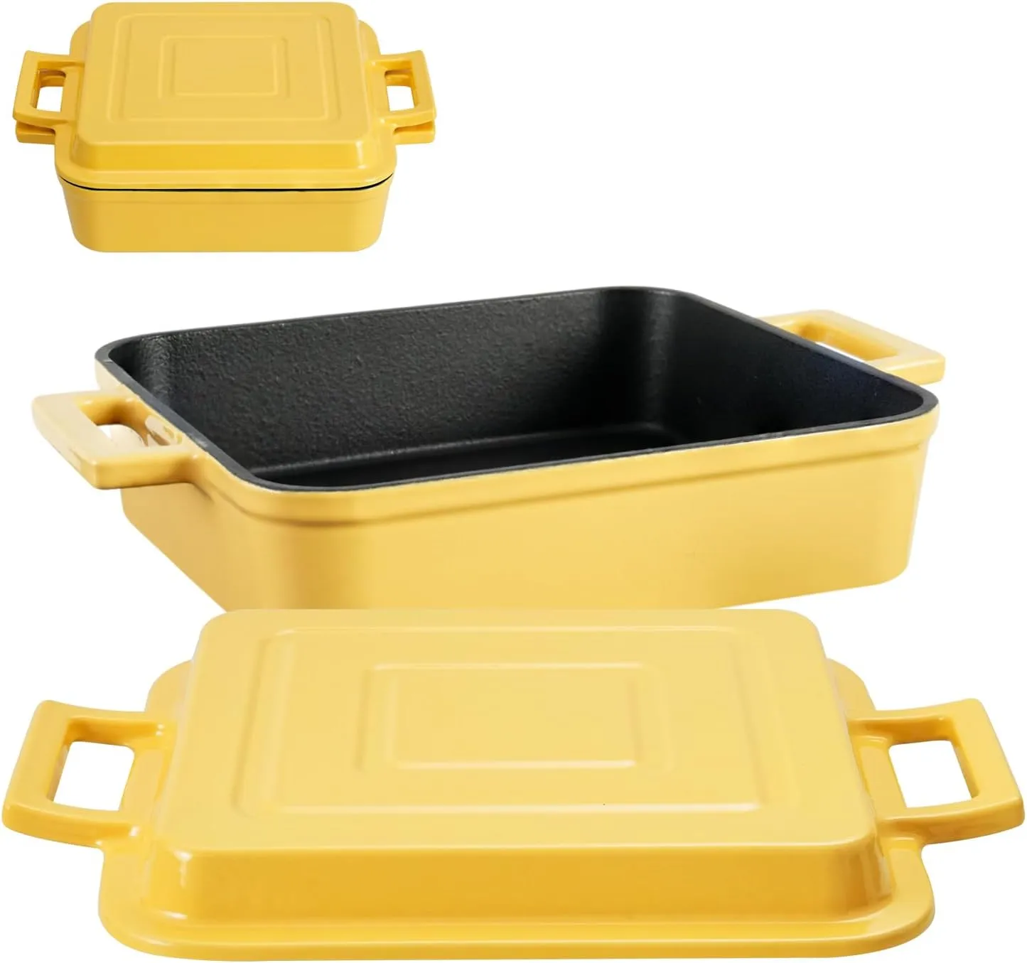 Cast Iron Rectangular Dutch Oven Cast Iron Pan with Skillet Lid 9"X9"Casserole Dishes for Oven 2-In-1 Lasagna Pan set