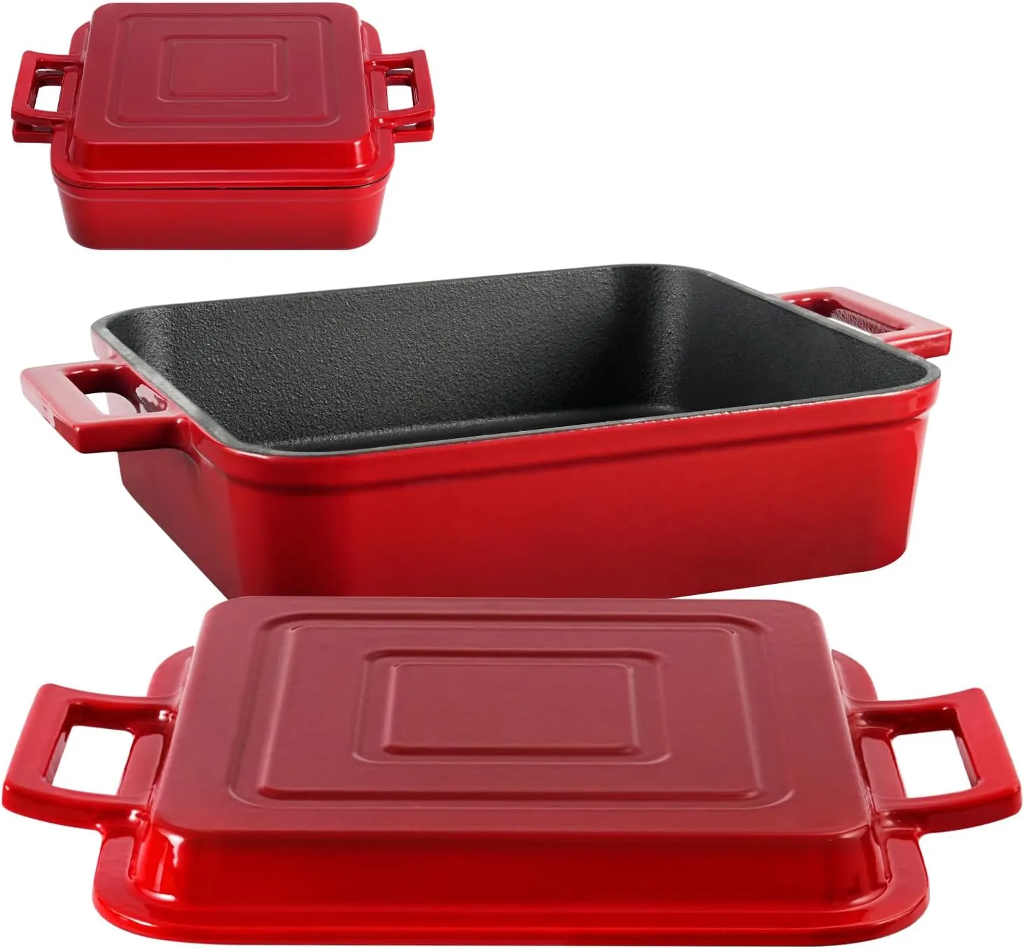 Cast Iron Rectangular Dutch Oven Cast Iron Pan with Skillet Lid 9"X9"Casserole Dishes for Oven 2-In-1 Lasagna Pan set