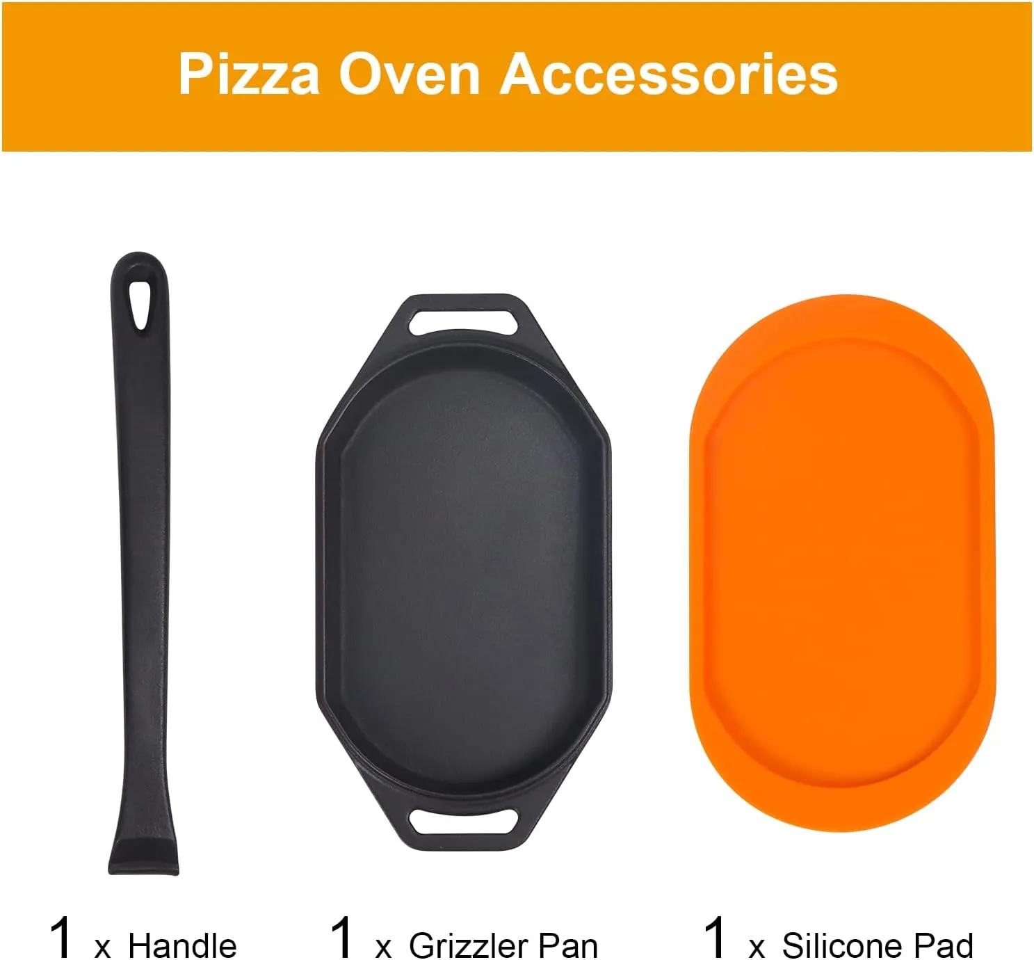 Cast Iron Sizzler Plates-Pizza Oven/Cookware Accessories,Grizzler Pan for Outdoor/Indoor Pizza Oven,Camping,BBQ Grilling and Kitchen,Flat Griddle Skillet Pan with Silicone Mat,1 Lifting Handle