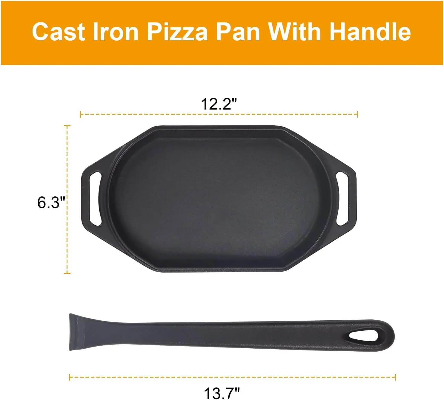 Cast Iron Sizzler Plates-Pizza Oven/Cookware Accessories,Grizzler Pan for Outdoor/Indoor Pizza Oven,Camping,BBQ Grilling and Kitchen,Flat Griddle Skillet Pan with Silicone Mat,1 Lifting Handle