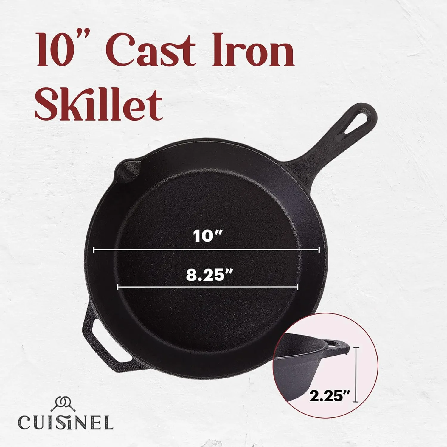 Cast Iron Skillet - 10"-Inch Frying Pan with Pour Spouts   Pan Scraper   Silicone Grip Handle Cover Holder - Pre-Seasoned Oven Cookware - Indoor/Outdoor Use - BBQ, Firepit, Stovetop, Induction Use