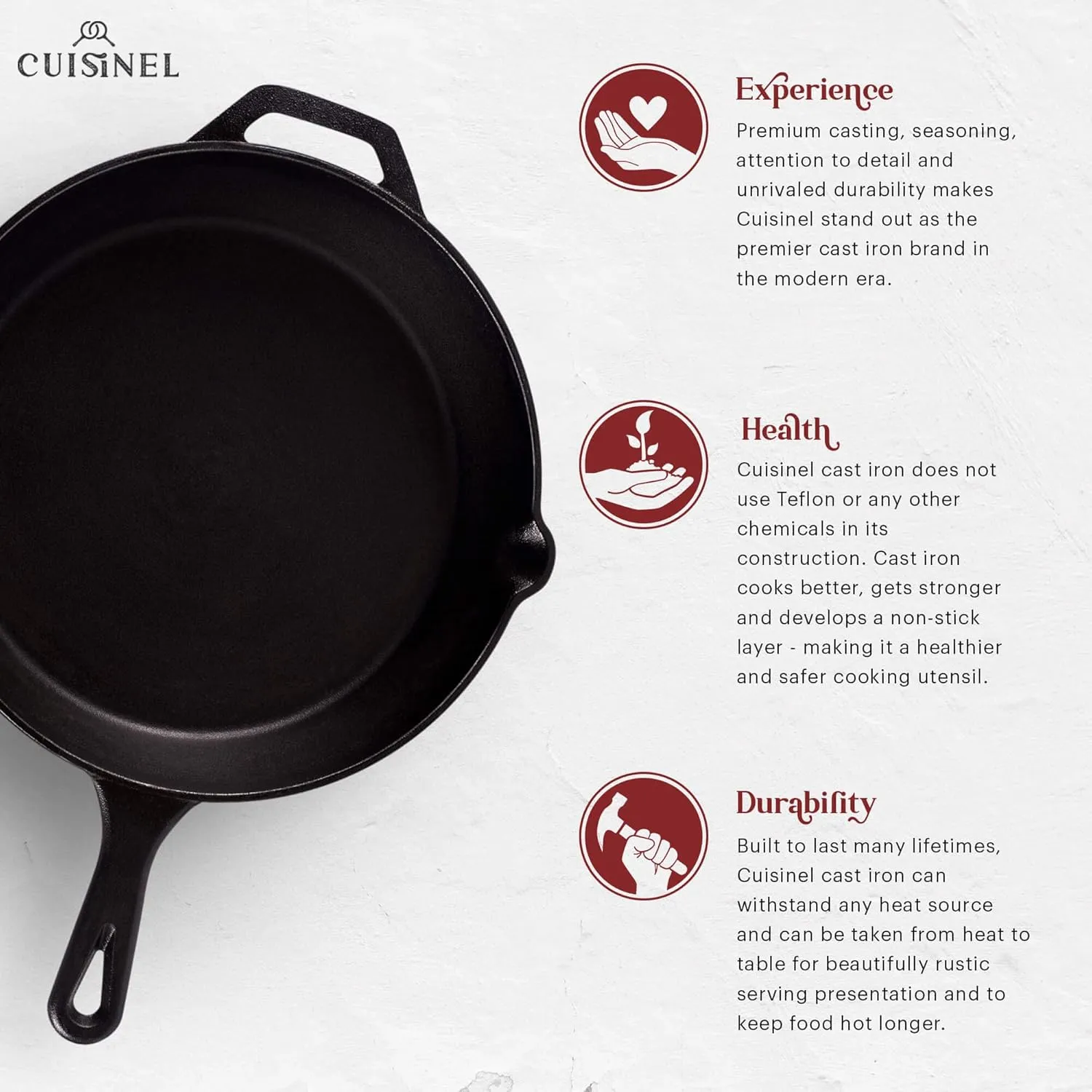 Cast Iron Skillet - 10"-Inch Frying Pan with Pour Spouts   Pan Scraper   Silicone Grip Handle Cover Holder - Pre-Seasoned Oven Cookware - Indoor/Outdoor Use - BBQ, Firepit, Stovetop, Induction Use