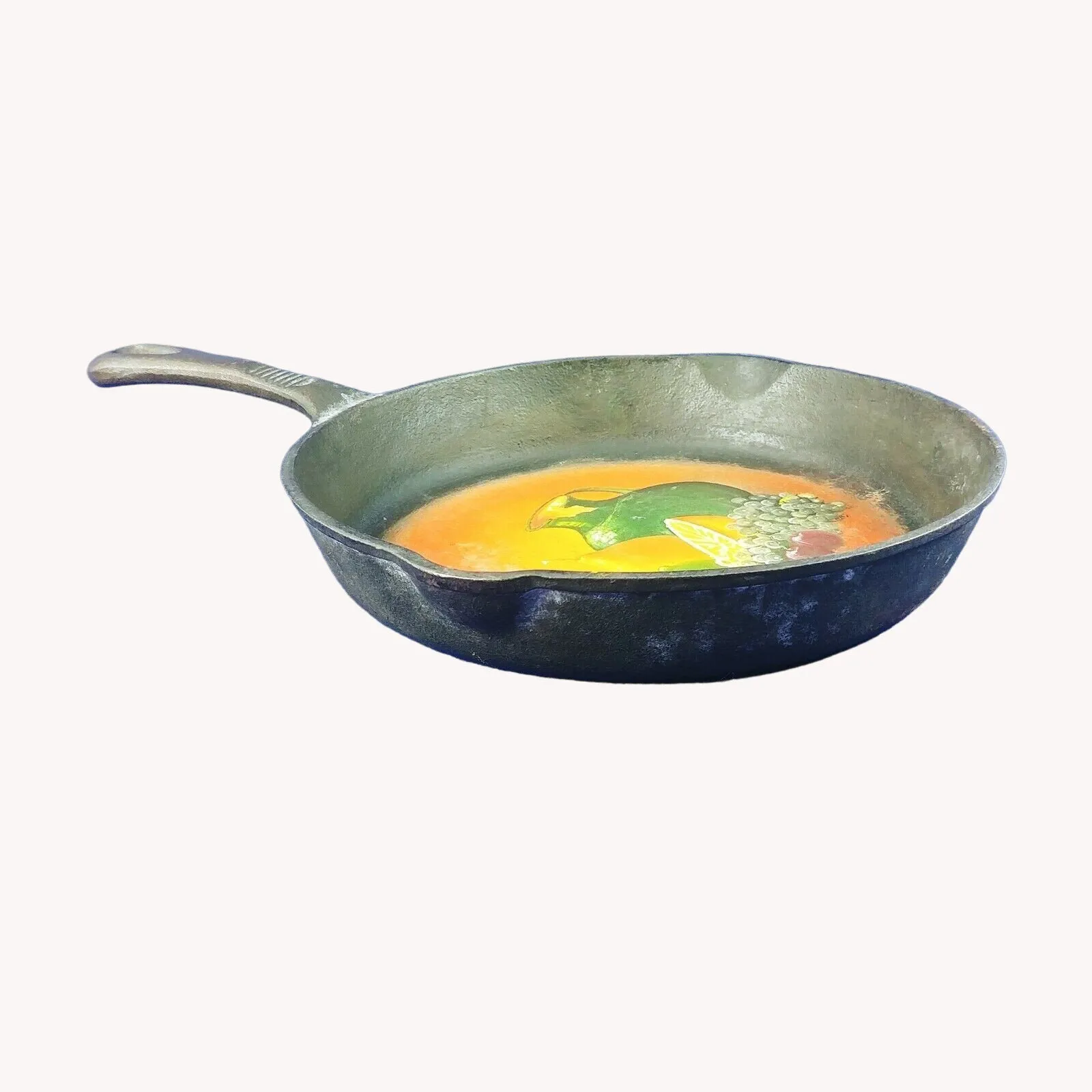 Cast Iron Skillet Art with Easel Hand Painted Fruit Design Decoration Only
