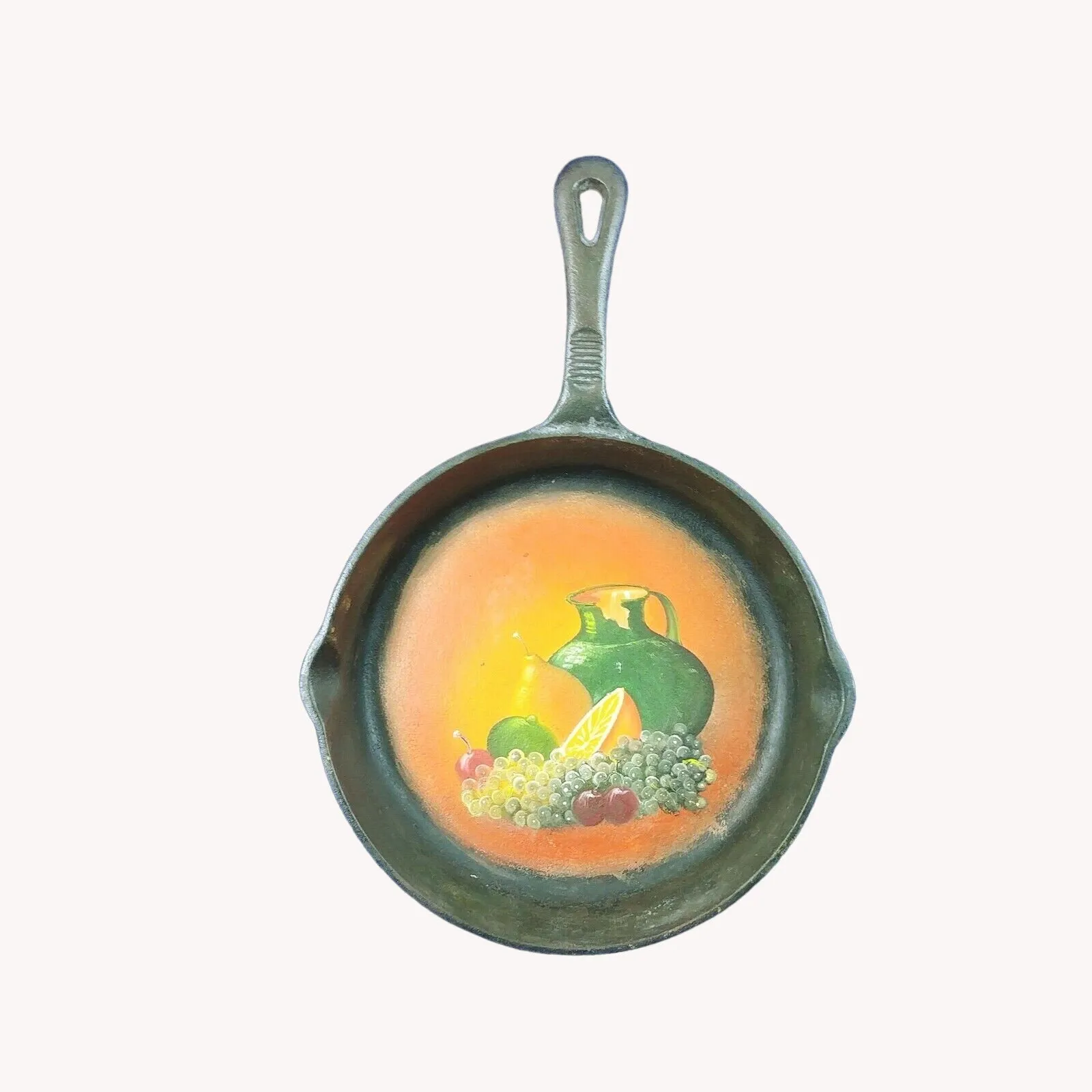 Cast Iron Skillet Art with Easel Hand Painted Fruit Design Decoration Only