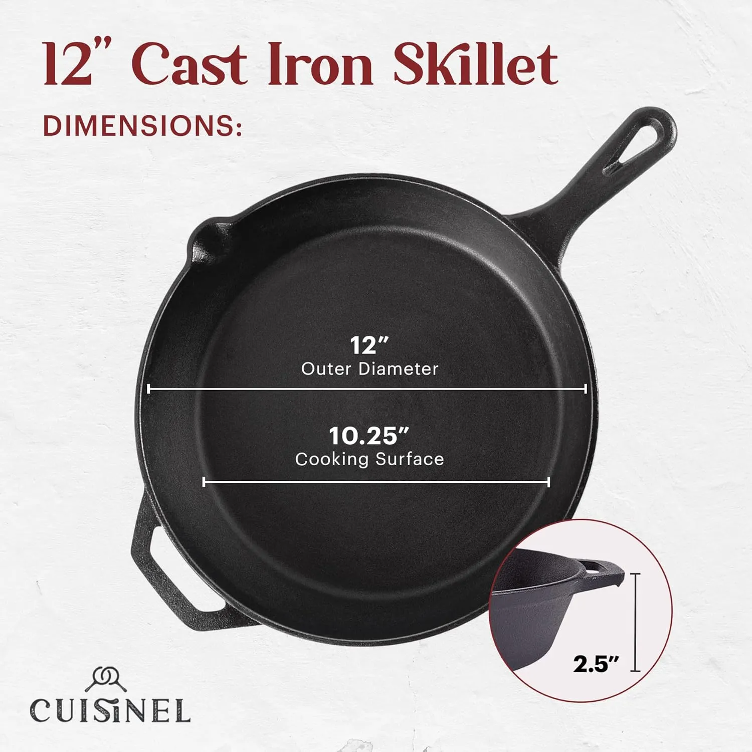 Cast Iron Skillet   Grill Press   Scraper Set - 12"-inch Pre-Seasoned Frying Pan   Silicone Handle Grip - 7" Round Burger Smasher - Indoor/Outdoor, Stove, Oven, Grill, Induction Kitchen Cookware