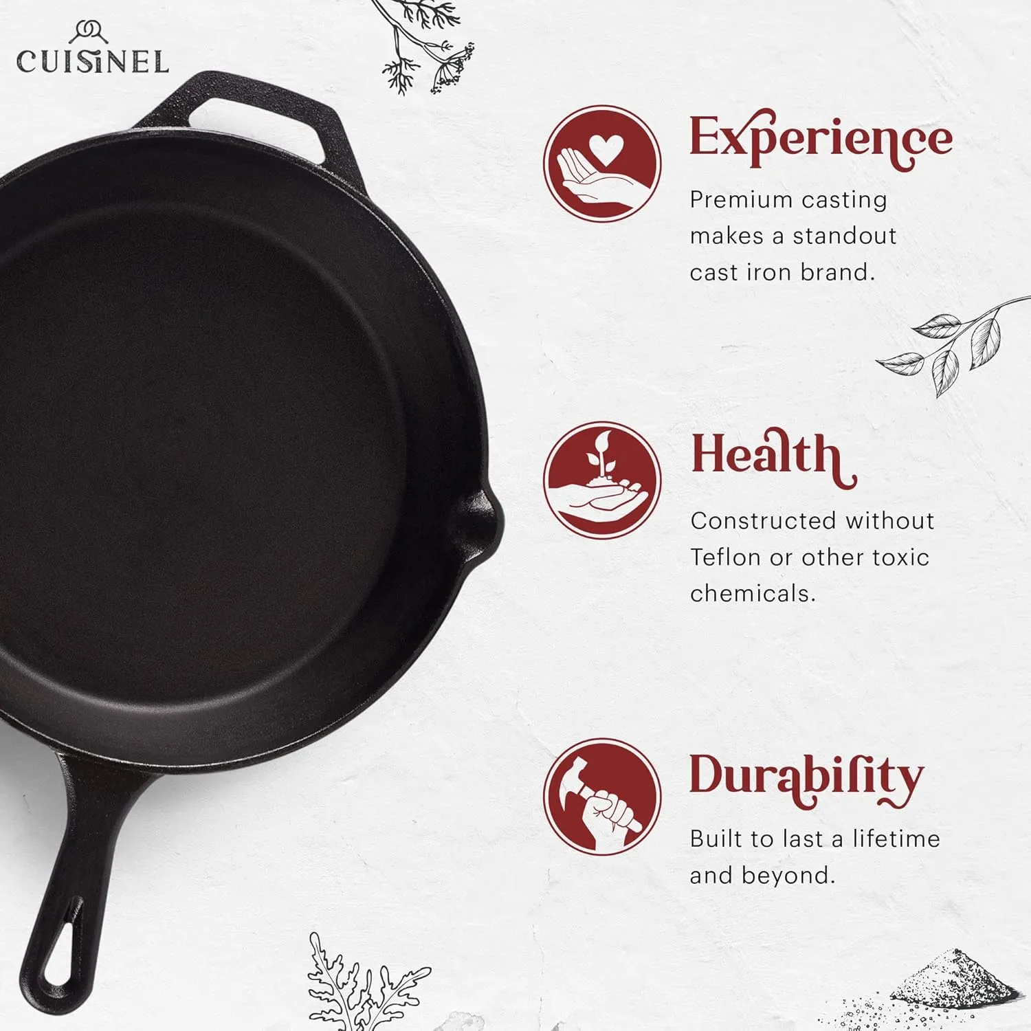 Cast Iron Skillet   Grill Press   Scraper Set - 12"-inch Pre-Seasoned Frying Pan   Silicone Handle Grip - 7" Round Burger Smasher - Indoor/Outdoor, Stove, Oven, Grill, Induction Kitchen Cookware
