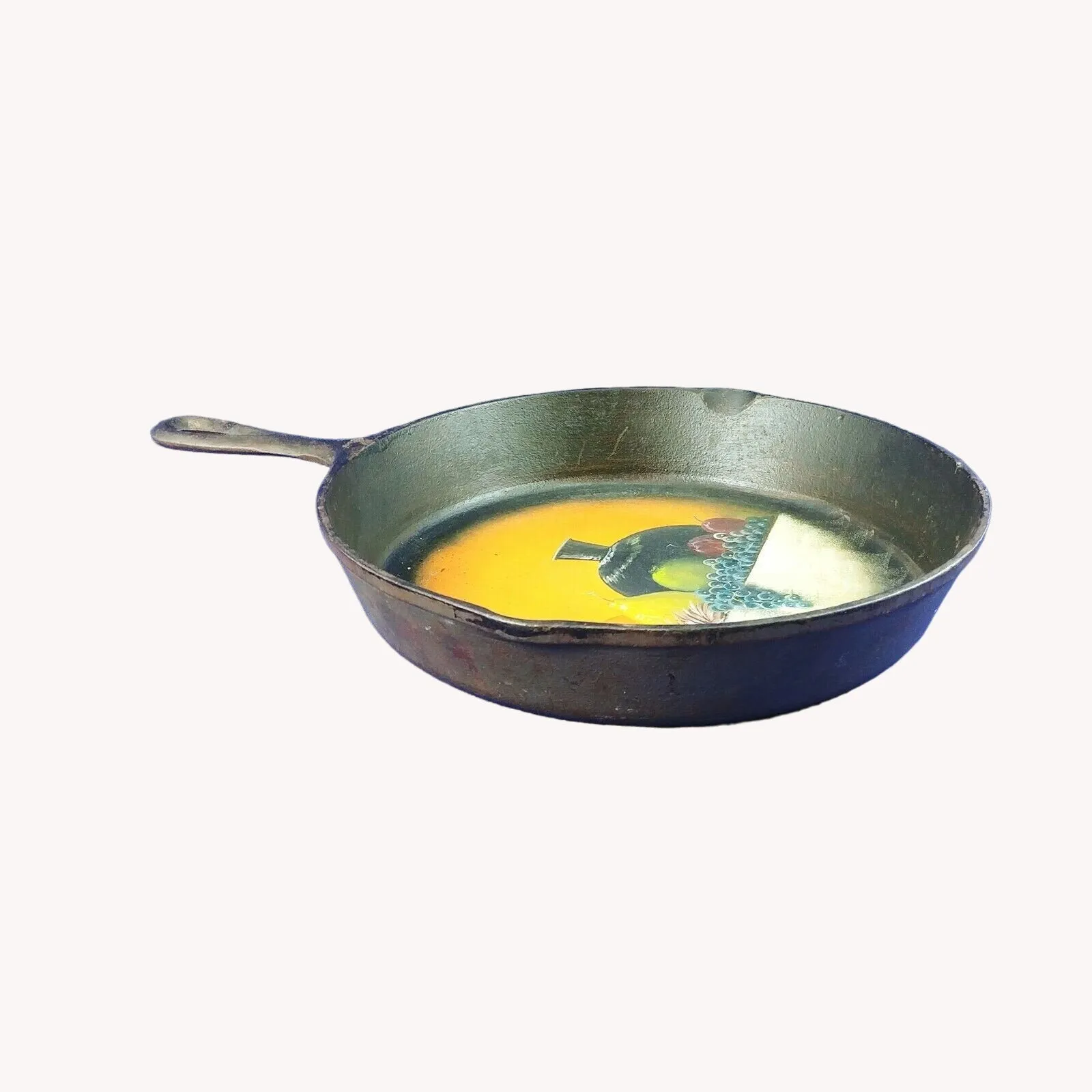 Cast Iron Skillet Hand Painted Art Fruit Design Separate Easel Decoration Only