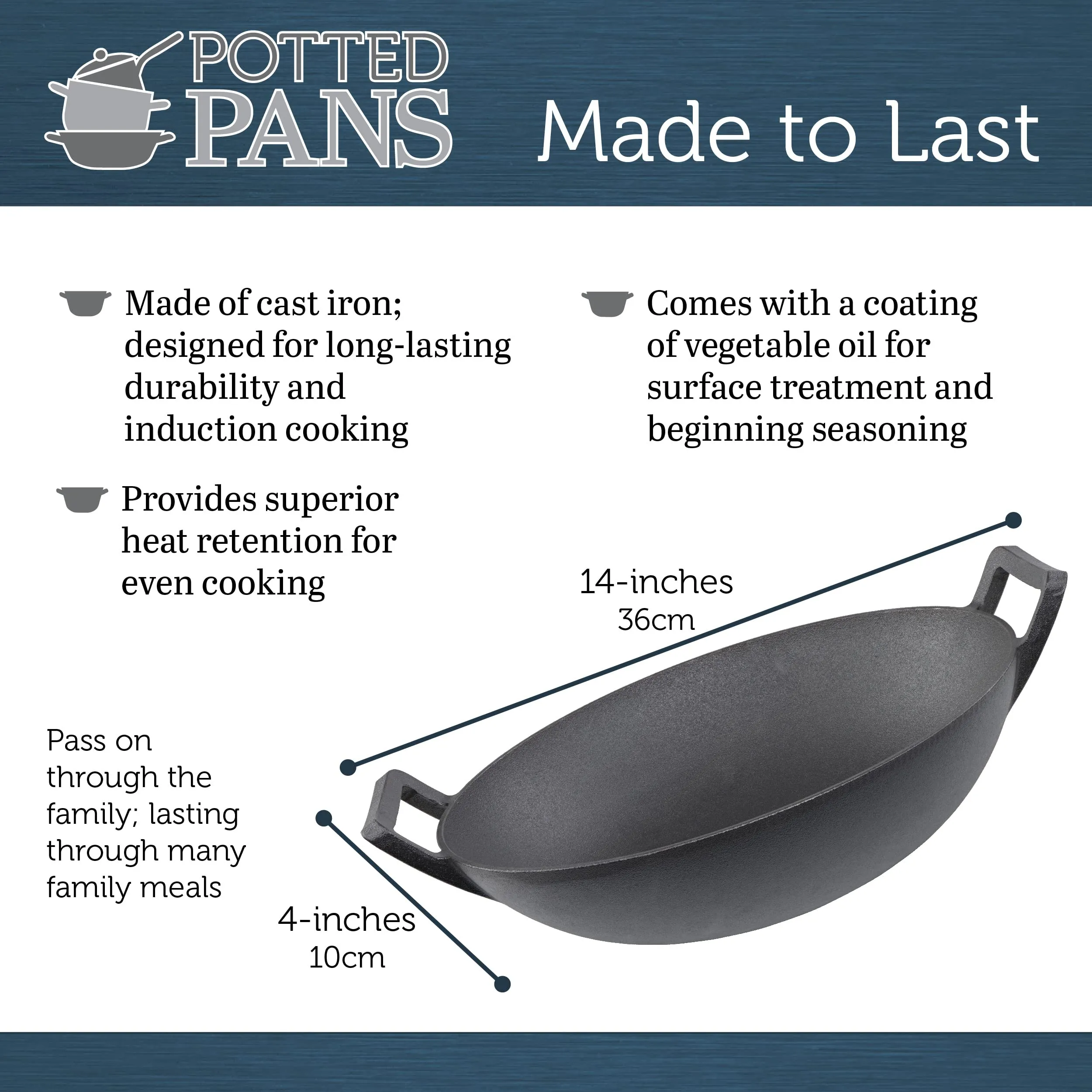 Cast Iron Wok with Handle - Seasoned 14 Inch Flat Bottom Wok for Deep Frying Pan with Flat Base for Stir-Fry, Grilling, Frying, Steaming - For Authentic Asian, Chinese Food U3