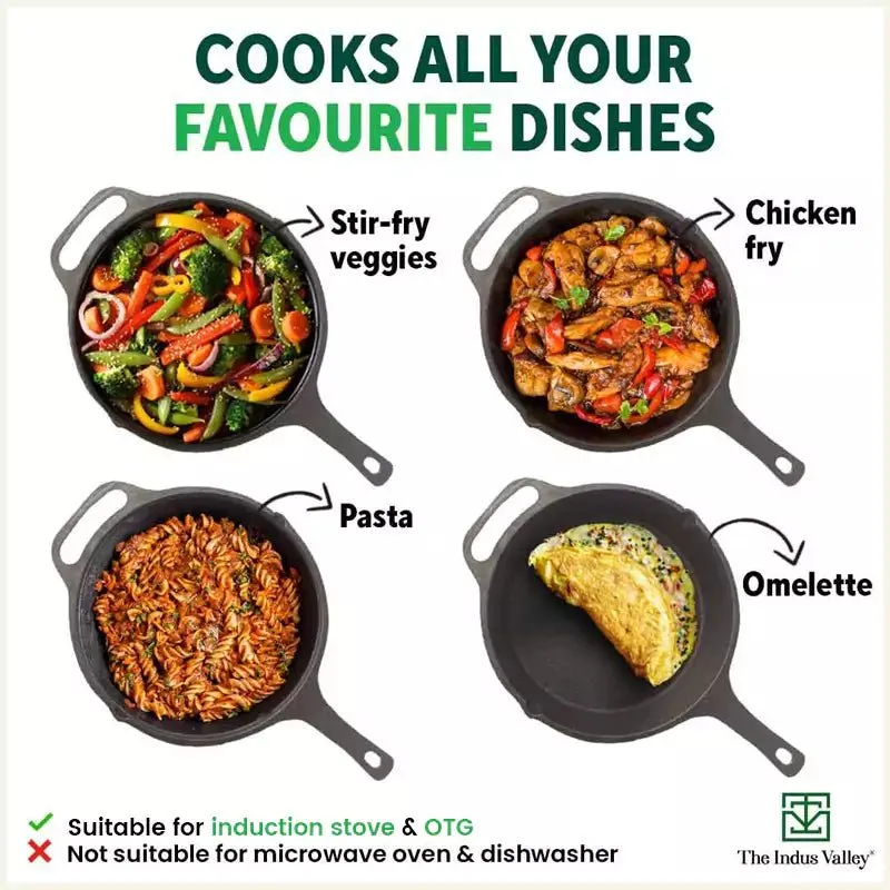 CASTrong Cast Iron Fry Pan, Pre-seasoned, Nonstick, 100% Pure, Toxin-free, Induction, 25.4cm, 1.9L, 2.9kg