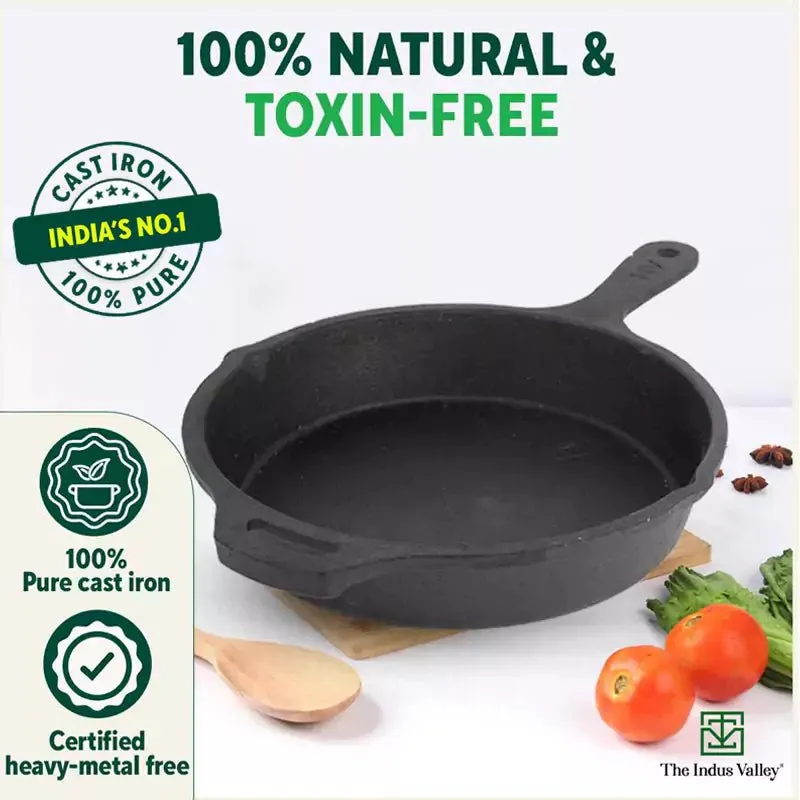 CASTrong Cast Iron Fry Pan, Pre-seasoned, Nonstick, 100% Pure, Toxin-free, Induction, 25cm, 1.6L, 2.4kg
