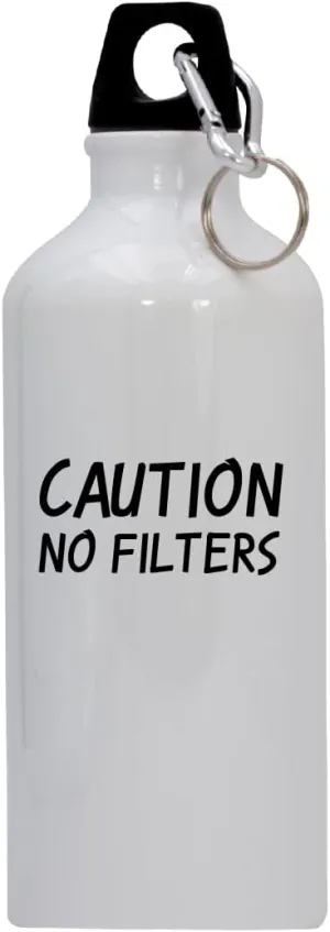 Caution No Filters - 20oz Stainless Steel Water Bottle with Carabiner, White