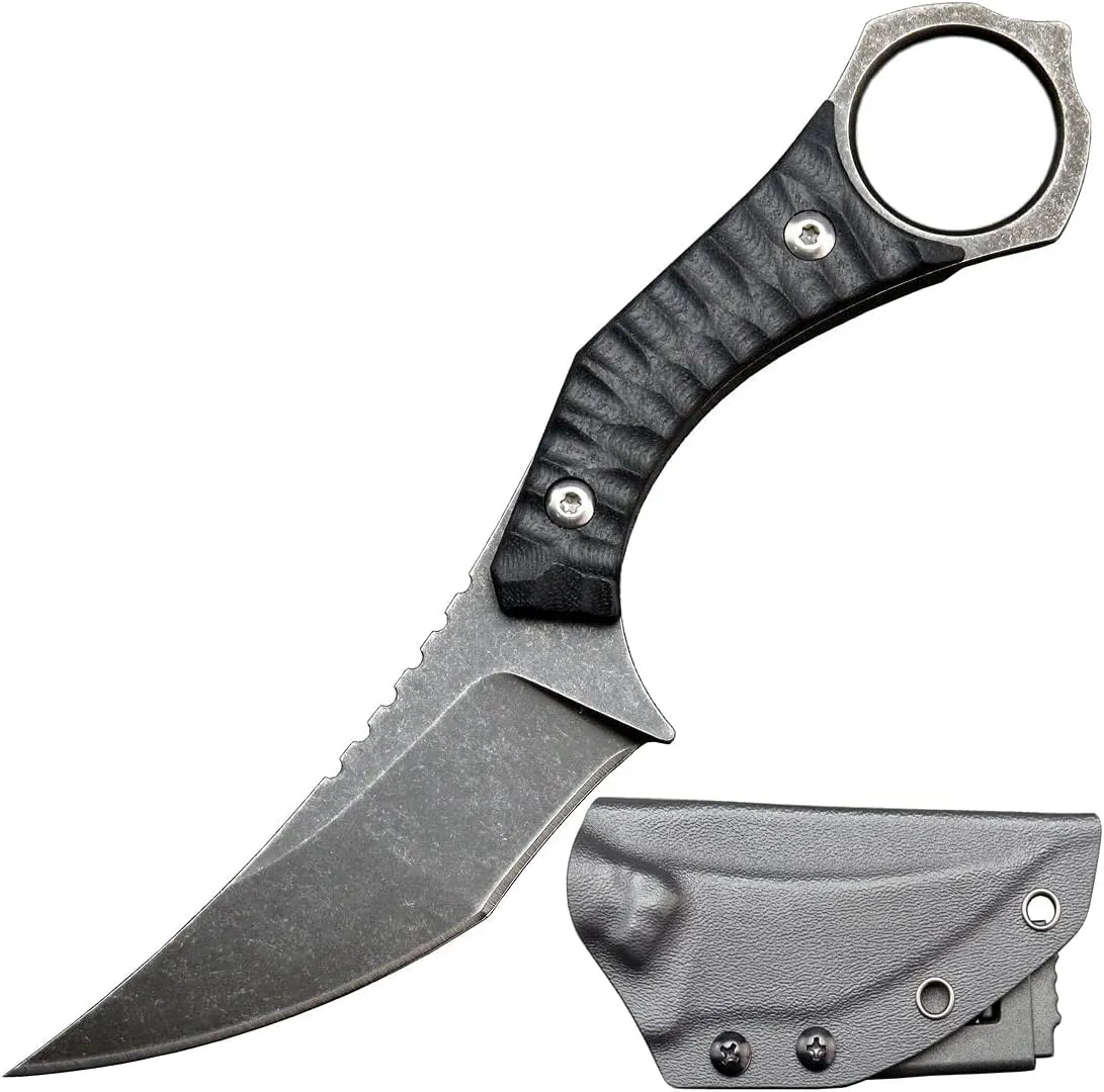 Ccanku C1152 Fixed Blade Knife, D2 Blade and G10 Handle, EDC for Outdoor Camping and Hiking (Black)