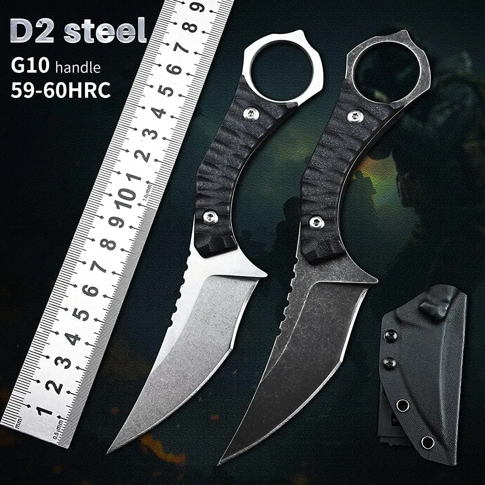Ccanku C1152 Fixed Blade Knife, D2 Blade and G10 Handle, EDC for Outdoor Camping and Hiking (Black)