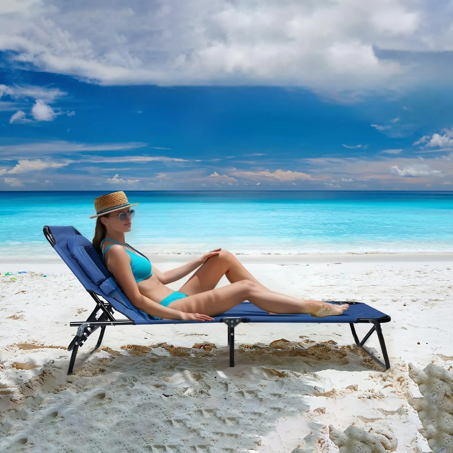 cdar Foldable Camping Cot, Adults Reclining Folding Chaise for Indoor Outdoor Travel, Heavy Duty Summer Lounger Chair with Face Hole Sunbathing Chair for Patio Poolside, Lawn, Beach Grey