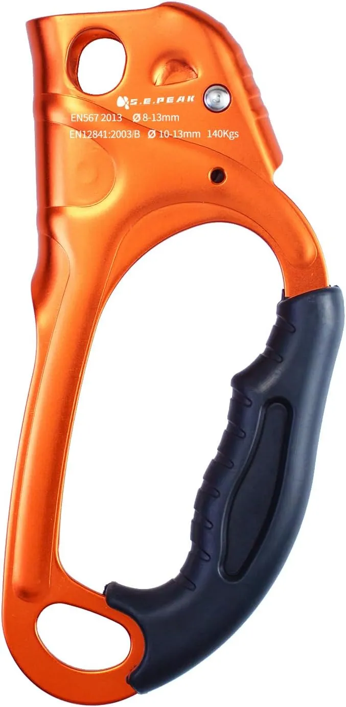 CE Hand Ascender,140kgs Rappelling Gear Equipment with Ergonomic Rubber Handle for Rock Climbing Tree Arborist, Climbing Rescue Caving, Mountaineering, 8~13MM Rope, 4kN,Right/Left Hand