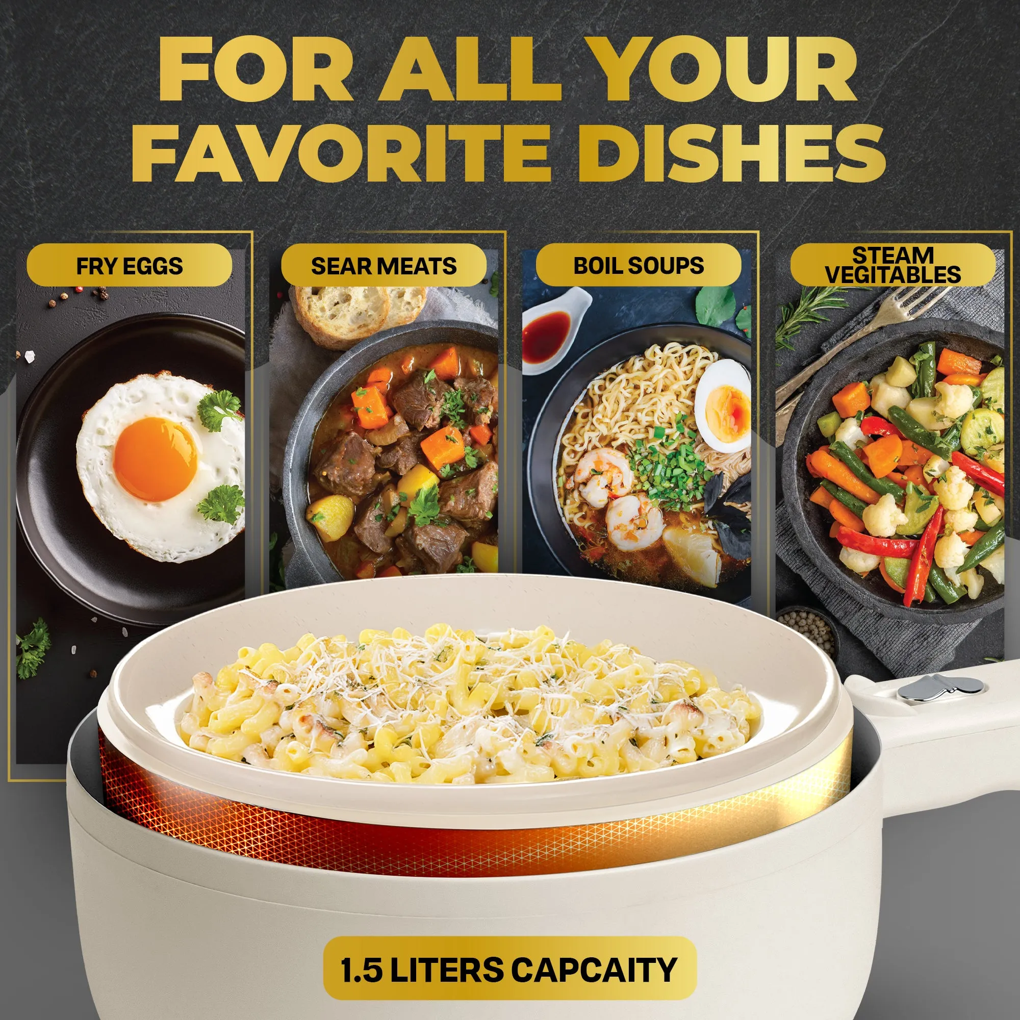 Ceramax Electric Cooker Nonstick Ceramic Skillet Pan Hot Pot Mini Cooker with Lid Steamer