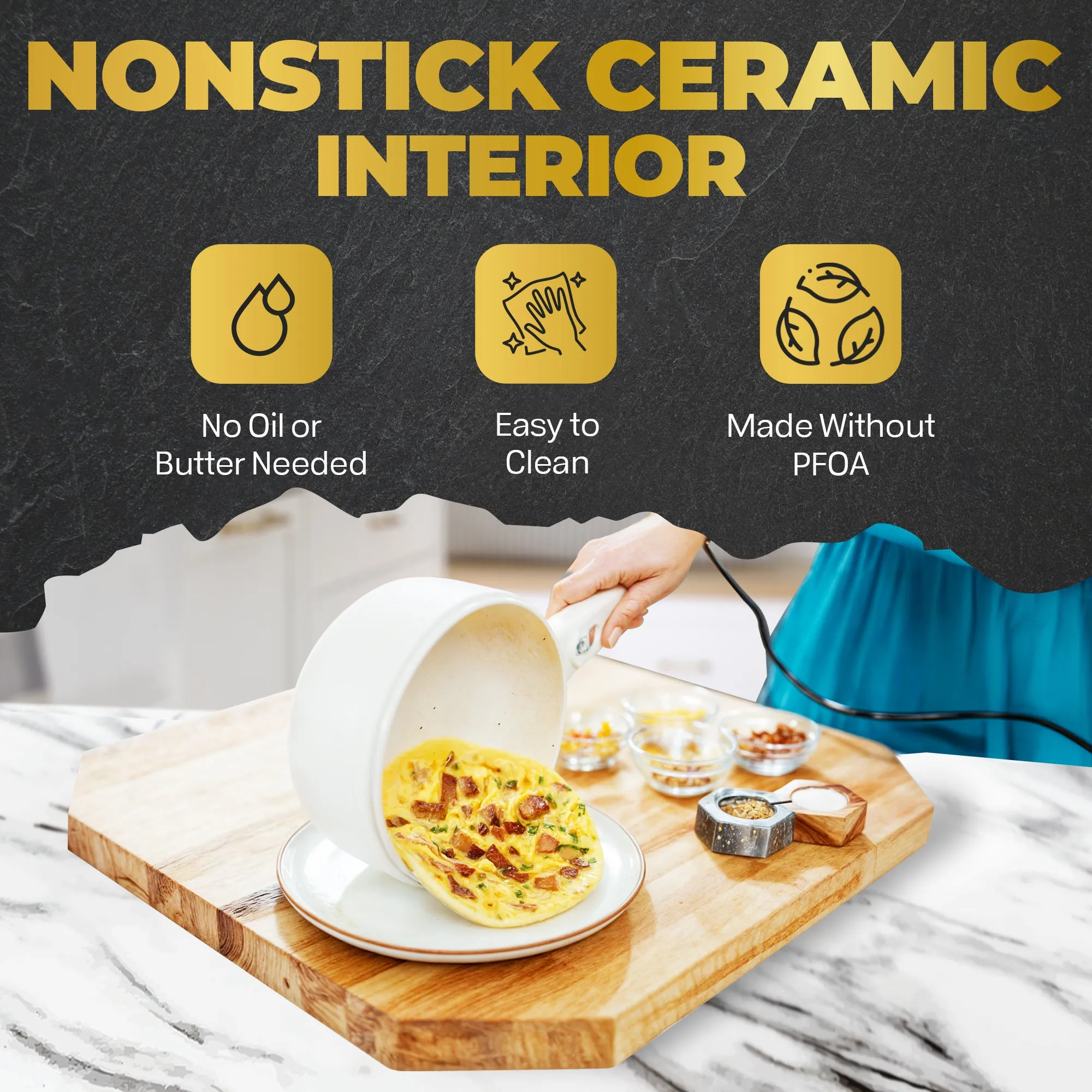 Ceramax Electric Cooker Nonstick Ceramic Skillet Pan Hot Pot Mini Cooker with Lid Steamer