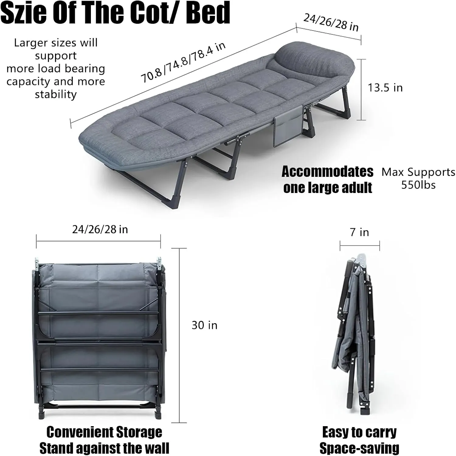 Chaise Lounge Chair, Folding Cot, Sleeping Cots for Adults,6-Angle Adjustable Camping Cot,Easy Setup & Takedown,with Mattress for Patio and Beach,Essential for Nap and Nap Lounge Chair