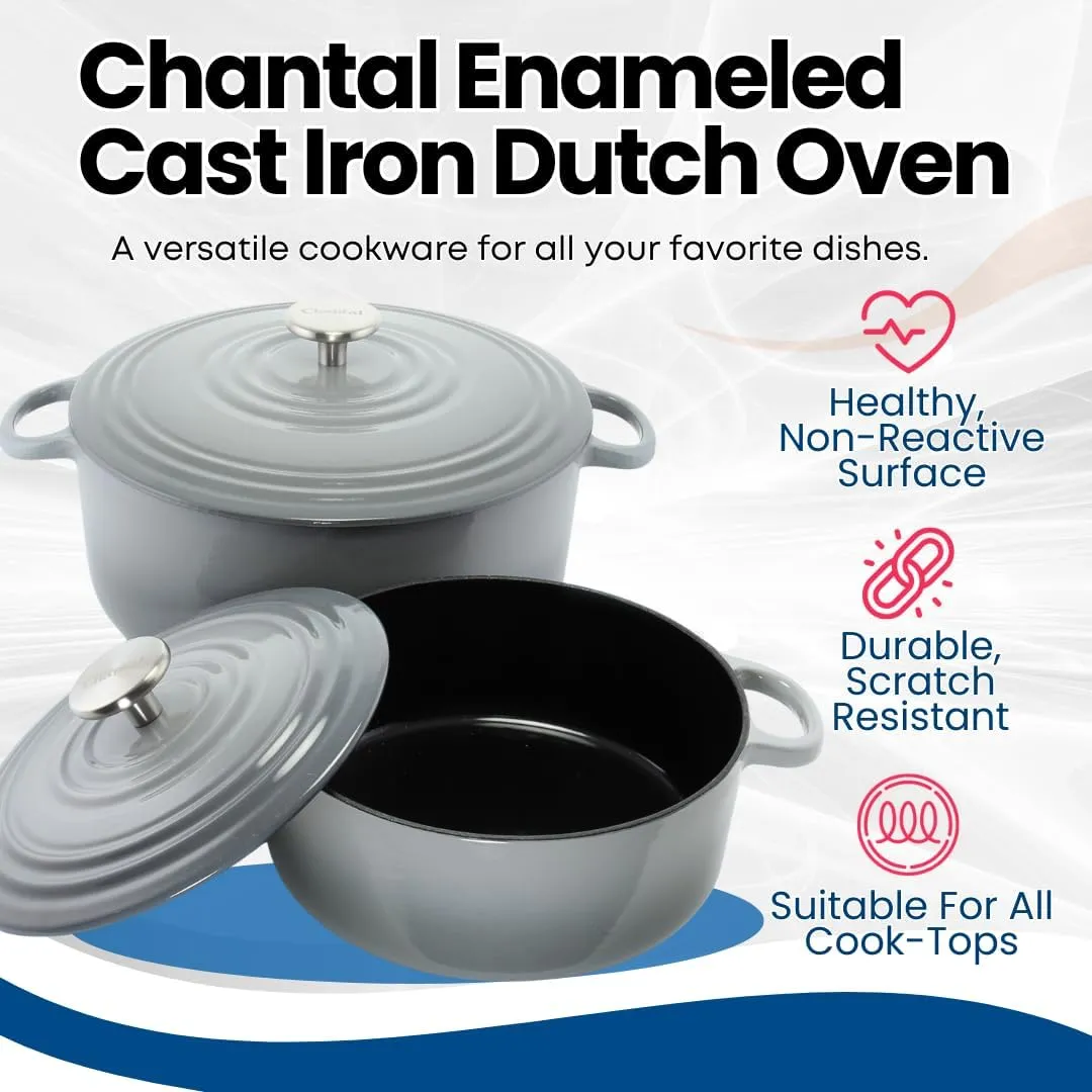 Chantal Cast Iron Dutch Oven, 3 qt, US Formulated Premium Enamel, Fade Grey