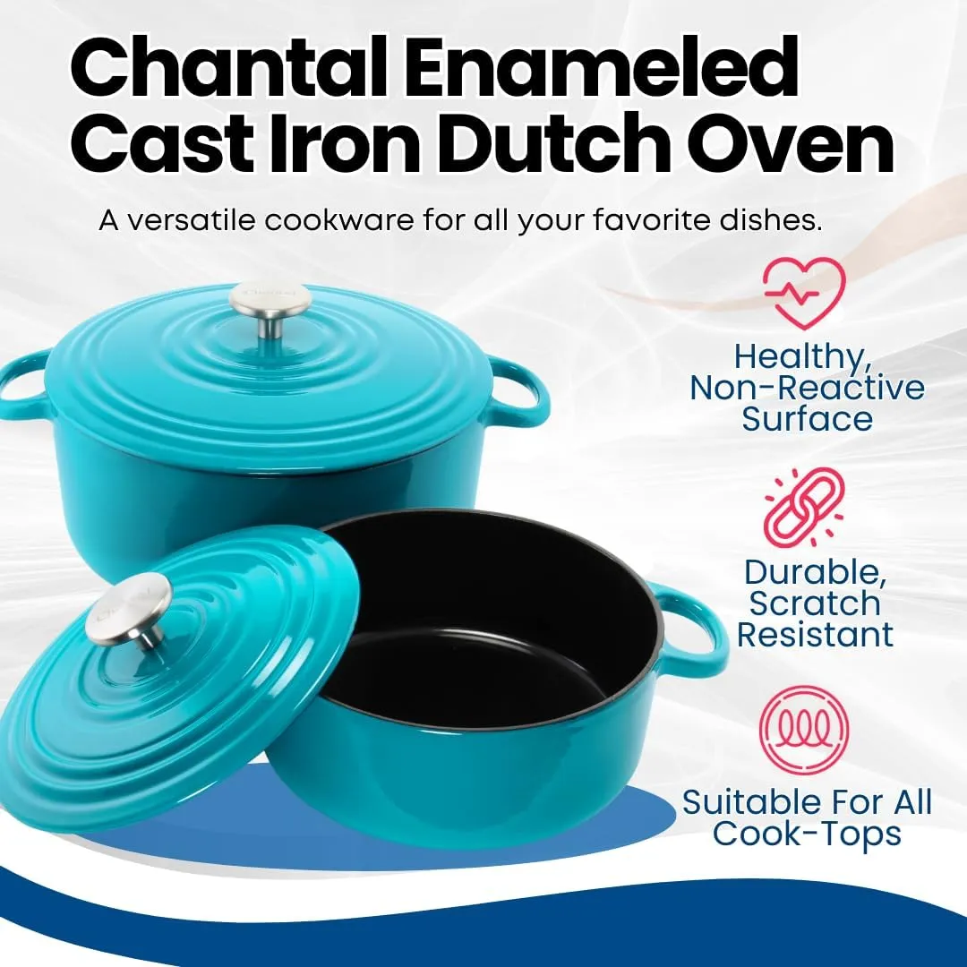Chantal Cast Iron Dutch Oven, 3 qt, US Formulated Premium Enamel, Sea Blue