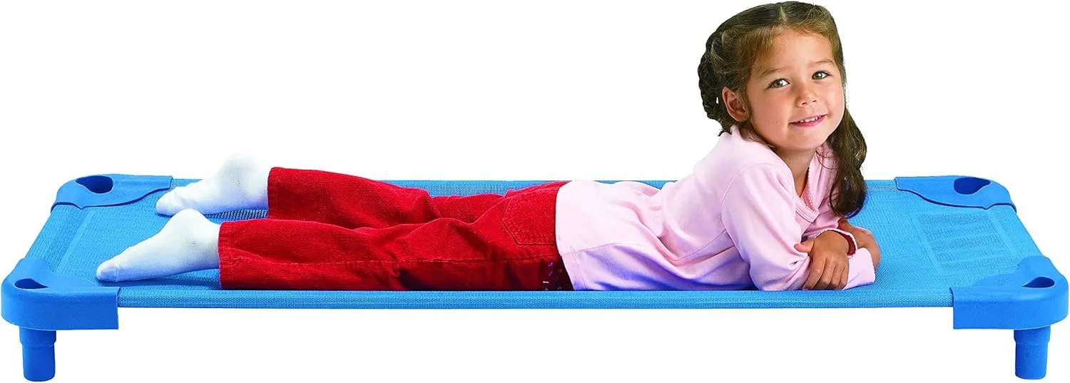 Children’s Factory Value Line Fully Assembled Stackable Toddler Cots for Sleeping, Naptime, Preschool, Standard Size, Blue